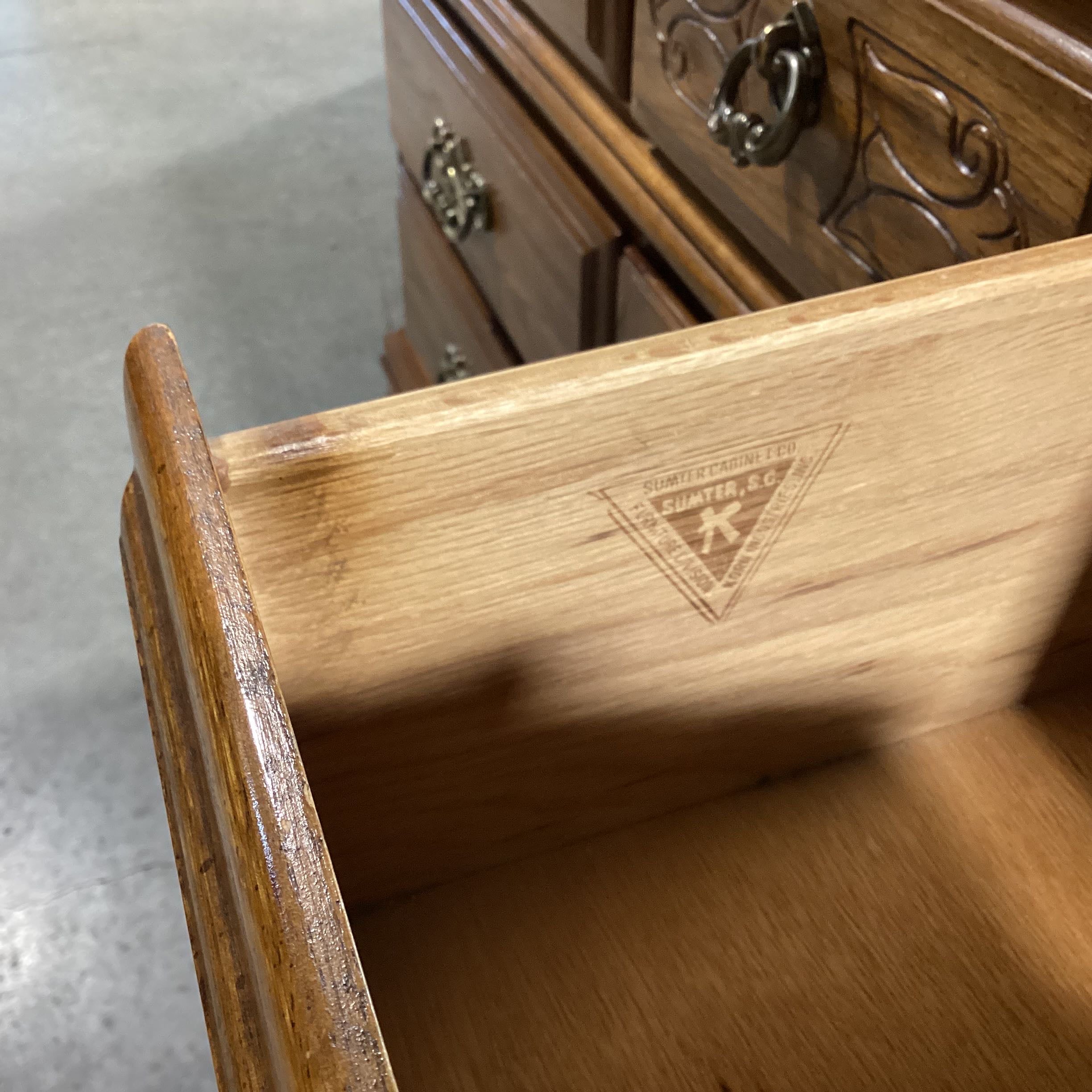 Sumter Cabinet Co. Carved & Finished Oak with Mirror Hutch 9 Drawer Dresser