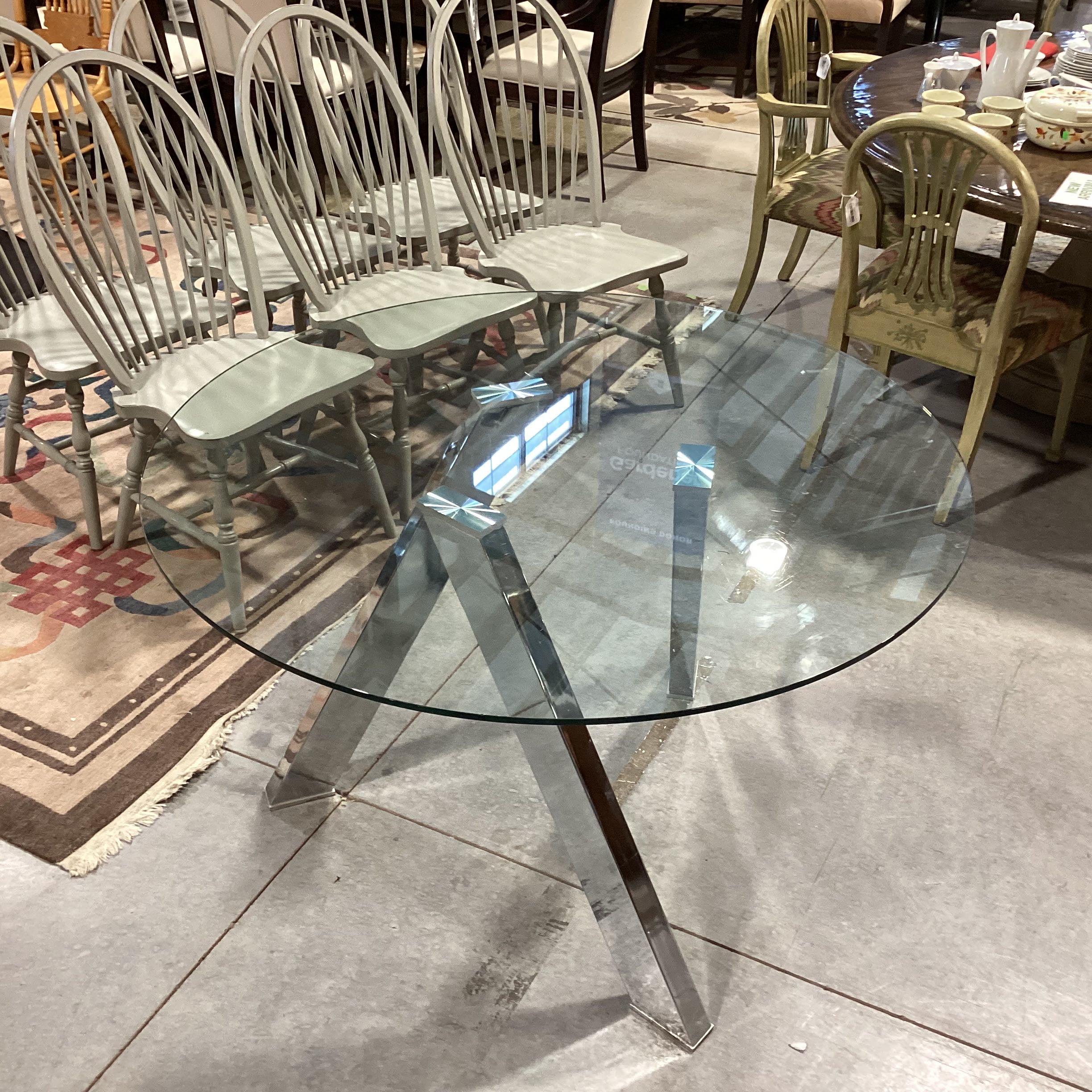 Round Glass & Chrome Dining Table
