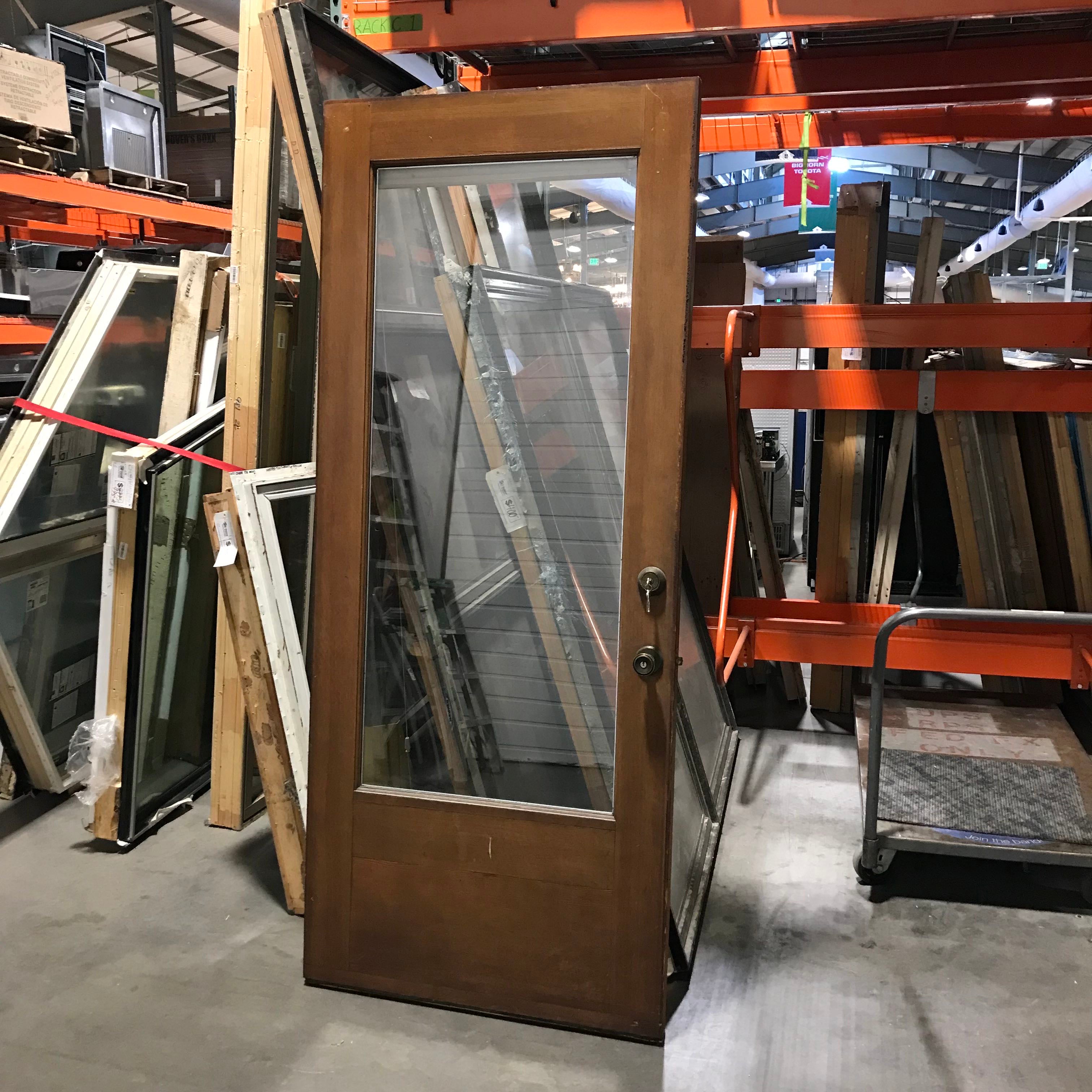 36"x 85.5"x 1.75" Set of 2 Stained Pine Exterior Glass Doors