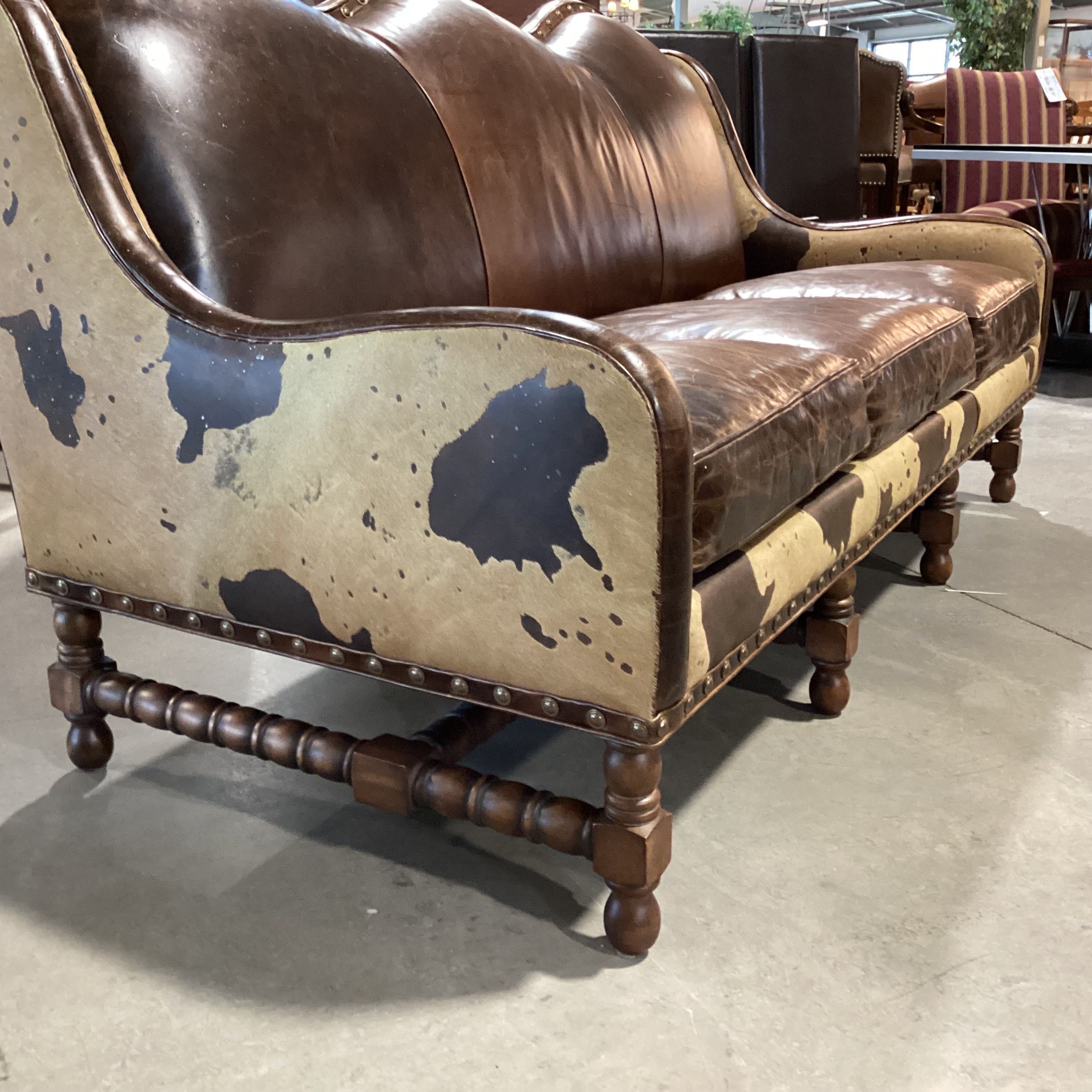 Hancock & Moore Custom Cowhide & Distressed Leather Sofa