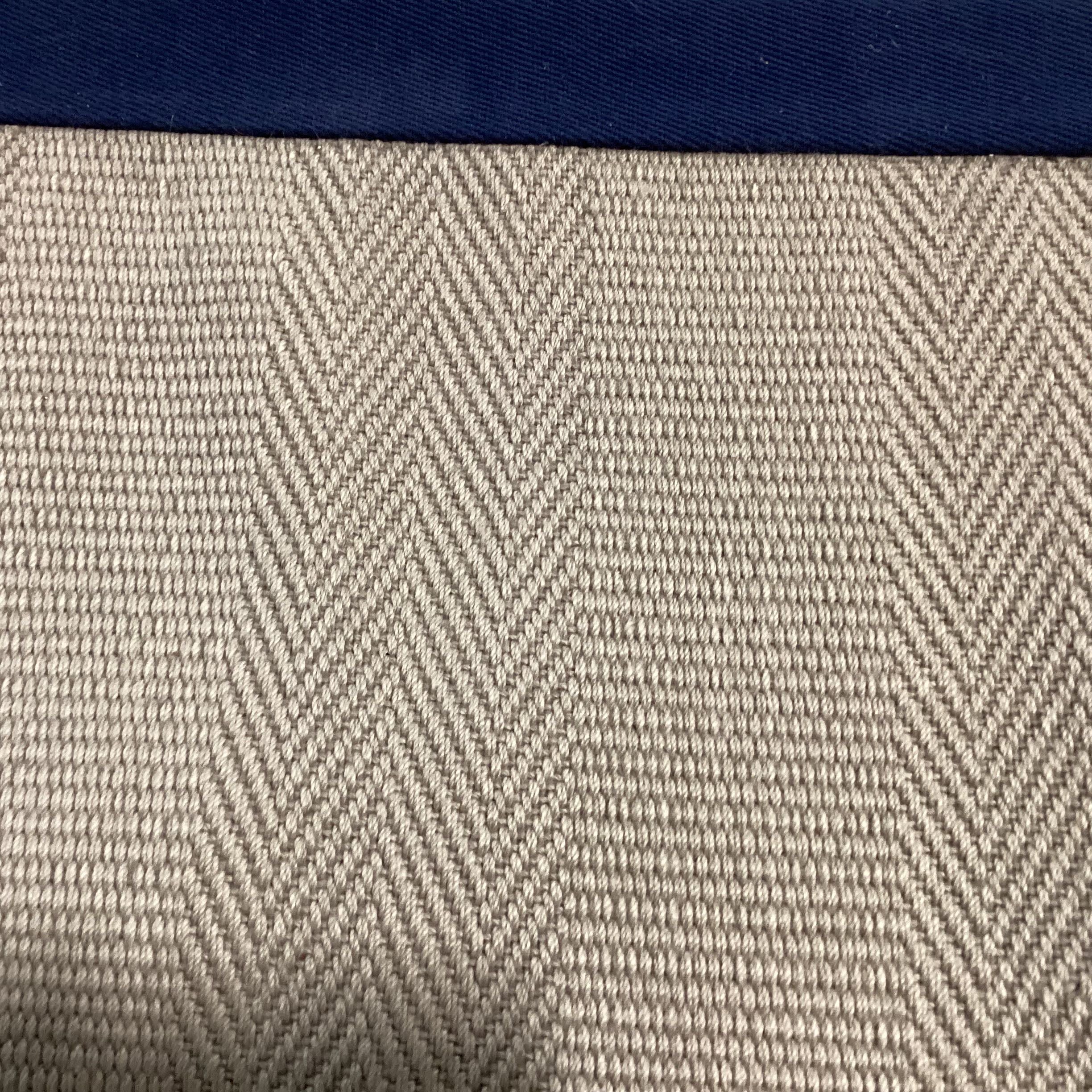 Natural Beige Wool Woven Blend Navy Canvas Border Rug