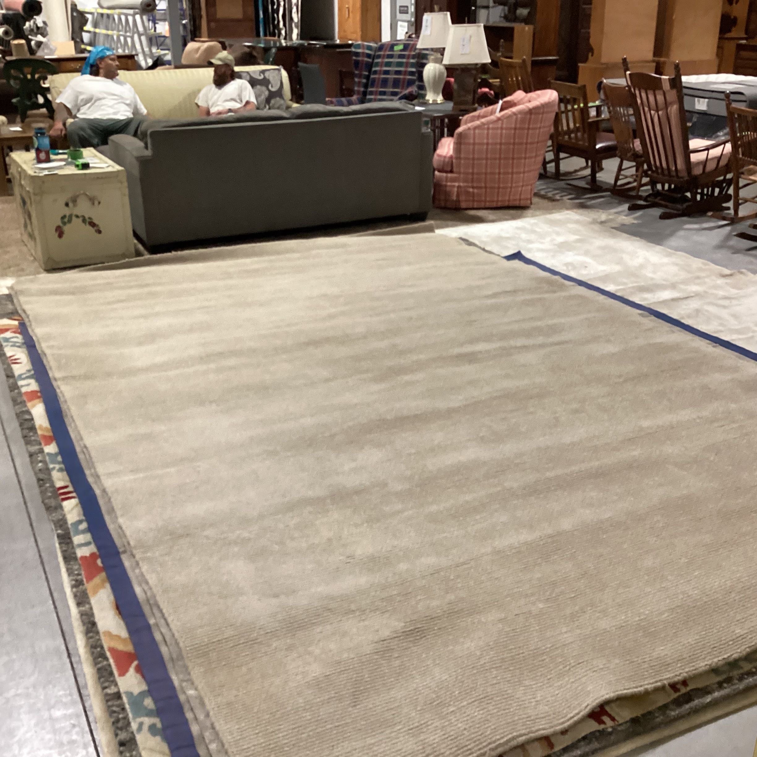 Beige Ribbon Weave Custom With Finished Woven Border Rug