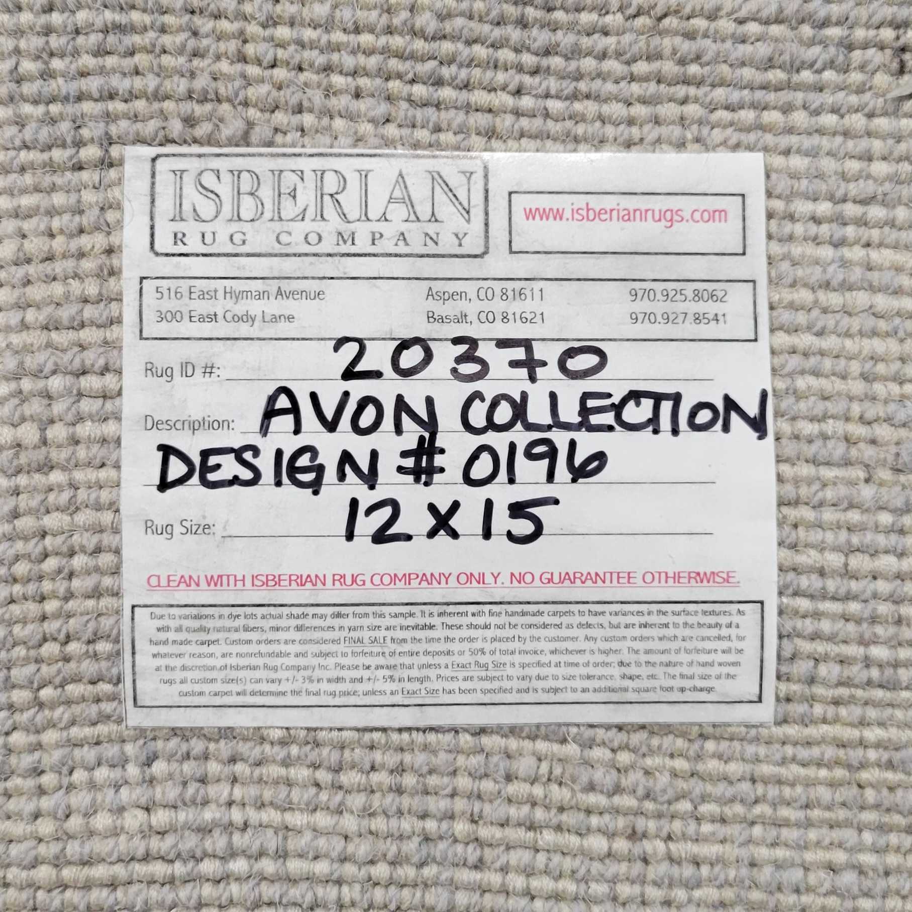Isberian Rug CO Avon Collection Light Sage Wool & Viscose with Pad Hand Woven Rug