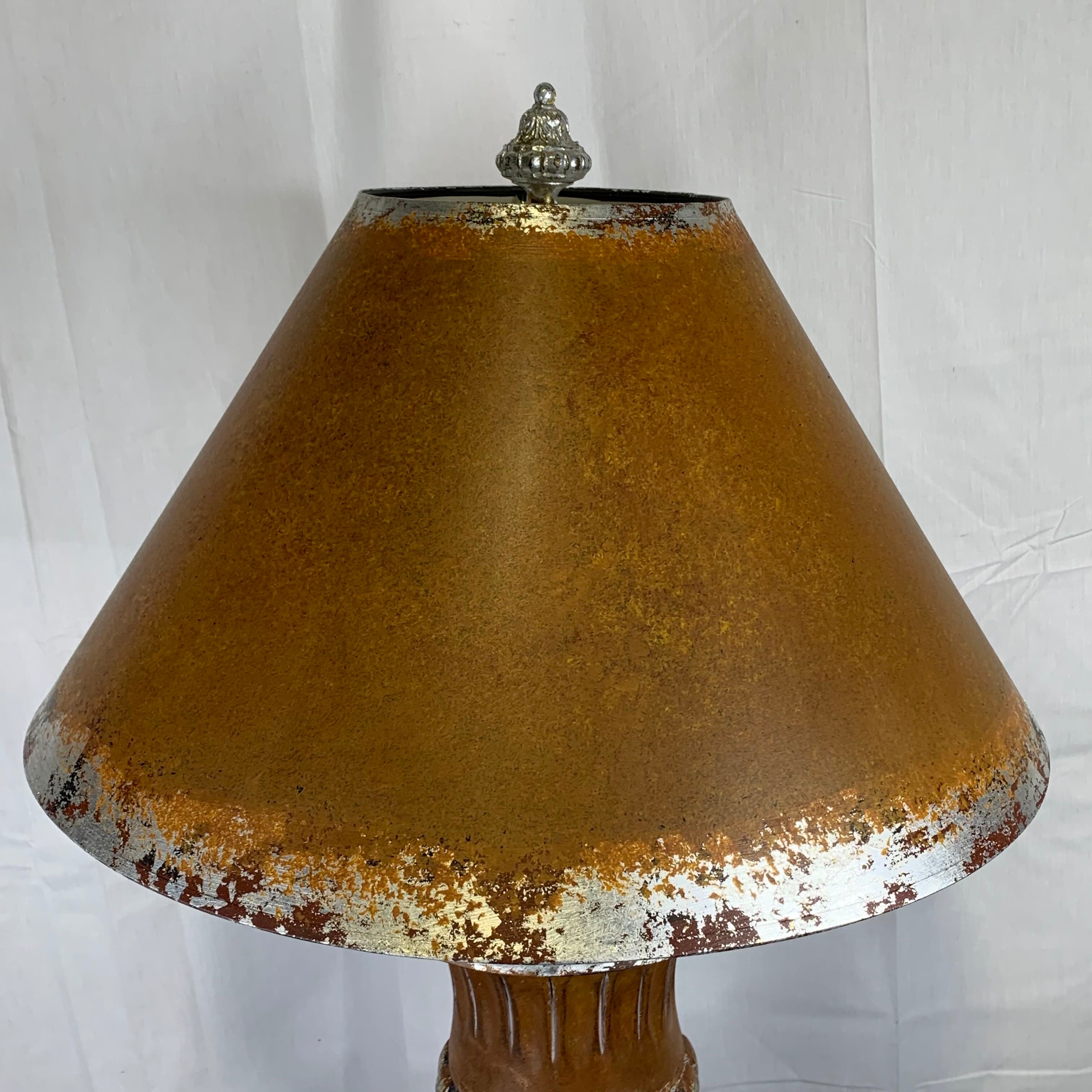 23" Diameter x 33" Distressed Brick Red with Silver Accent and Shade Table Lamp