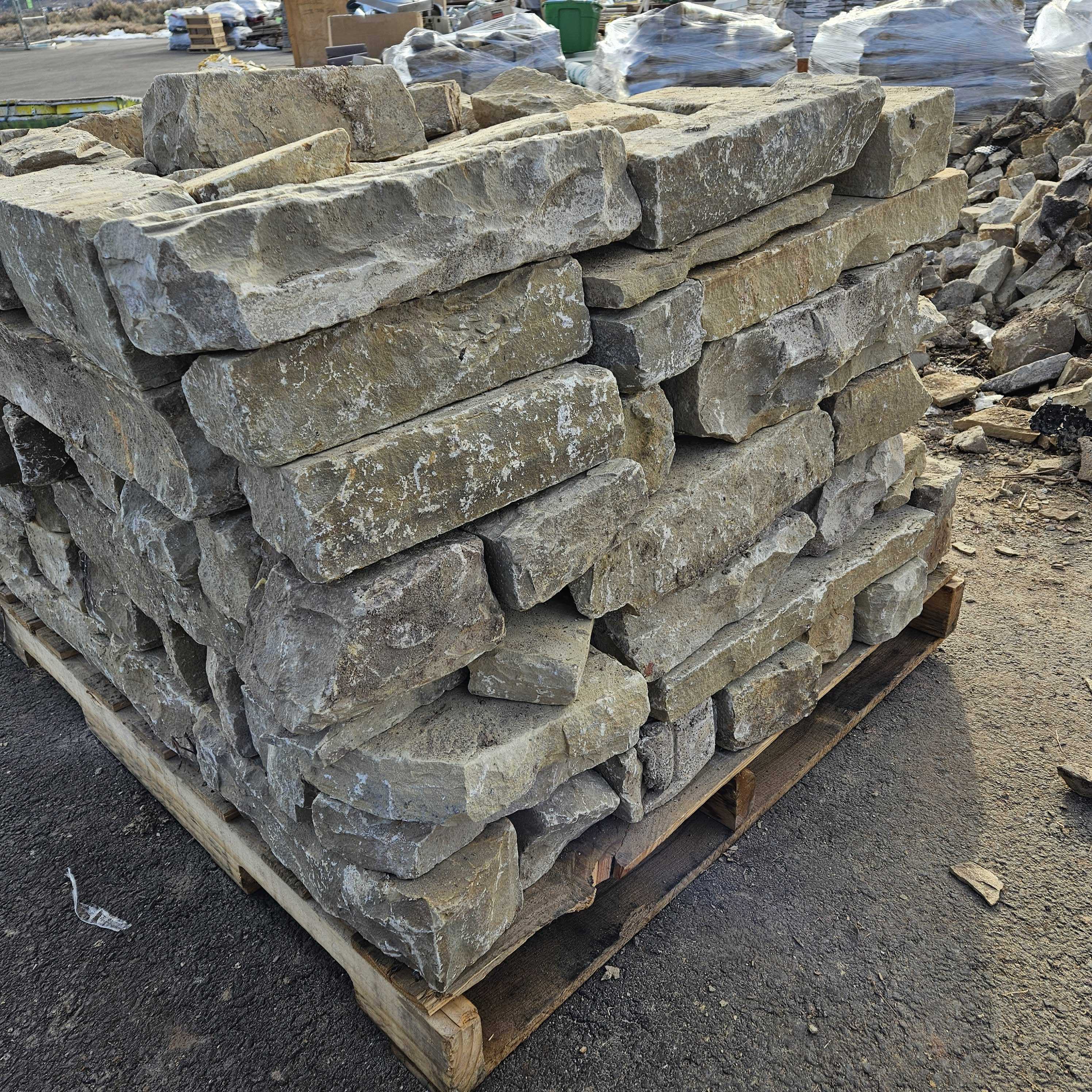 5"x 4"x Random Lengths up to 24" Approximately 1Ton Per Pallet, Rustic Buff Color Variations, Exterior Ledgestone