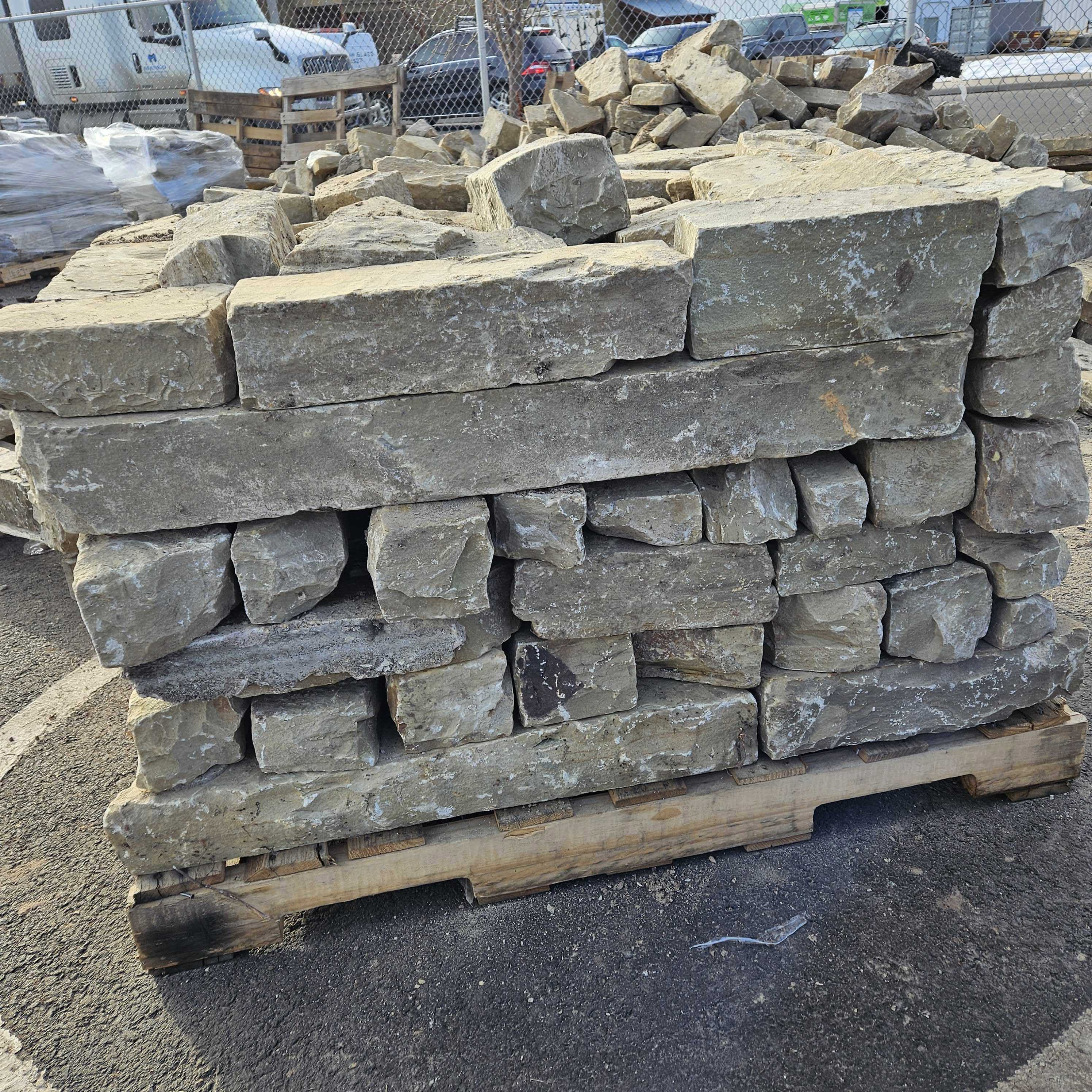 5"x 4"x Random Lengths up to 24" Approximately 1Ton Per Pallet, Rustic Buff Color Variations, Exterior Ledgestone