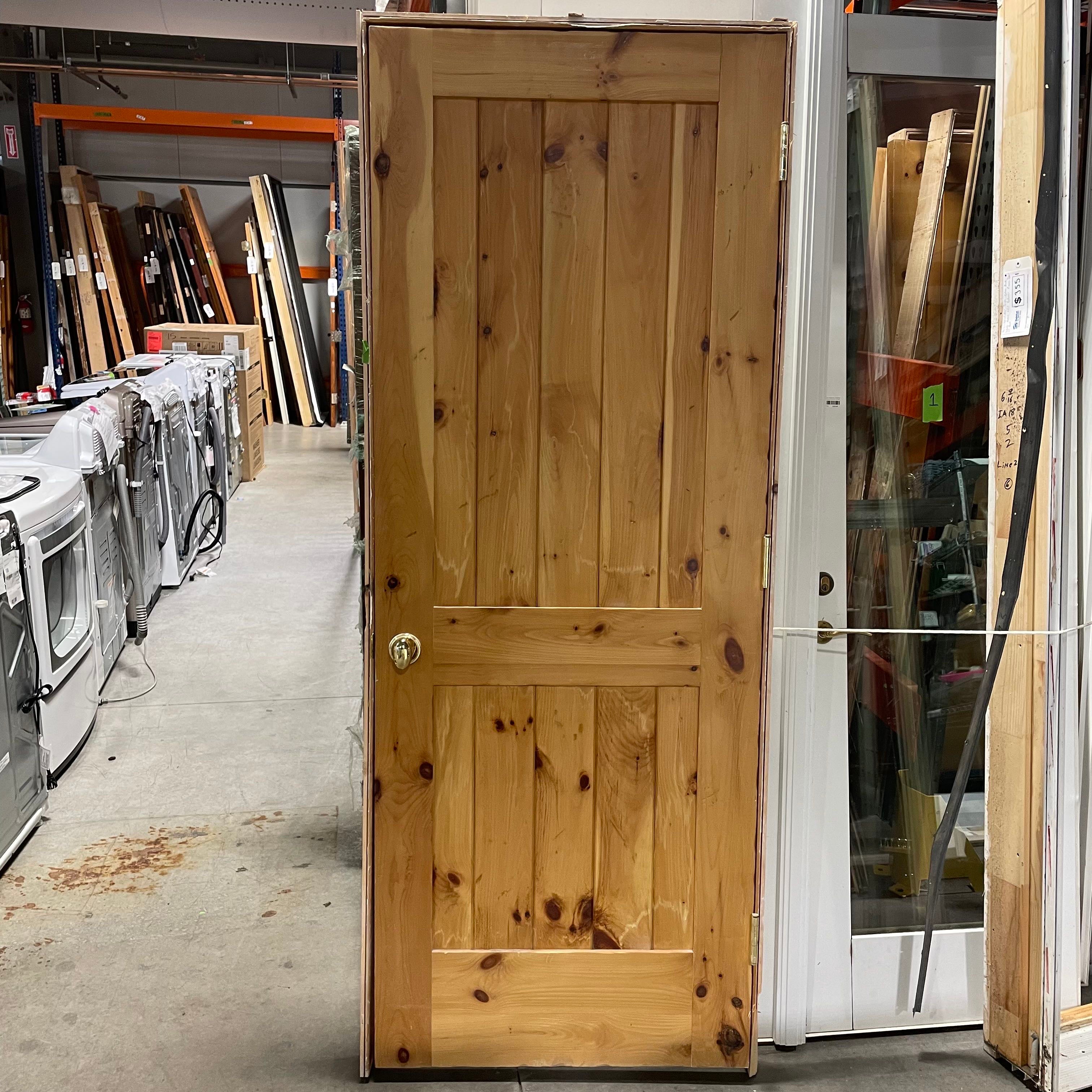 29.75"x 89.75"x 1.75" 2 Panel Wainscot Knotty Pine with Jamb Interior Door
