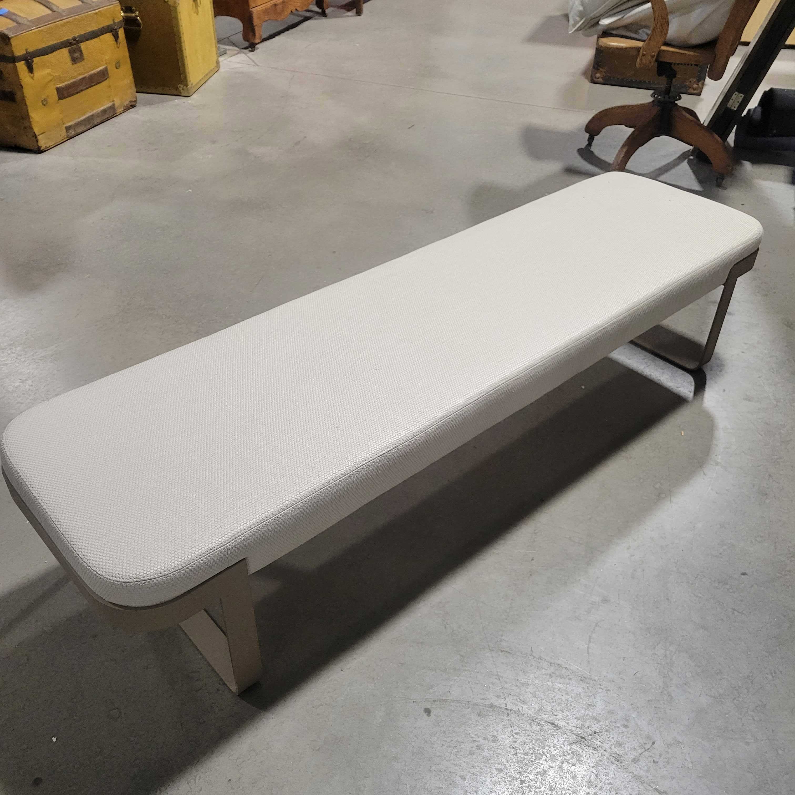71"x 20"x 15" Poltrona Modern Light Grey and Ivory Metal Base Bench