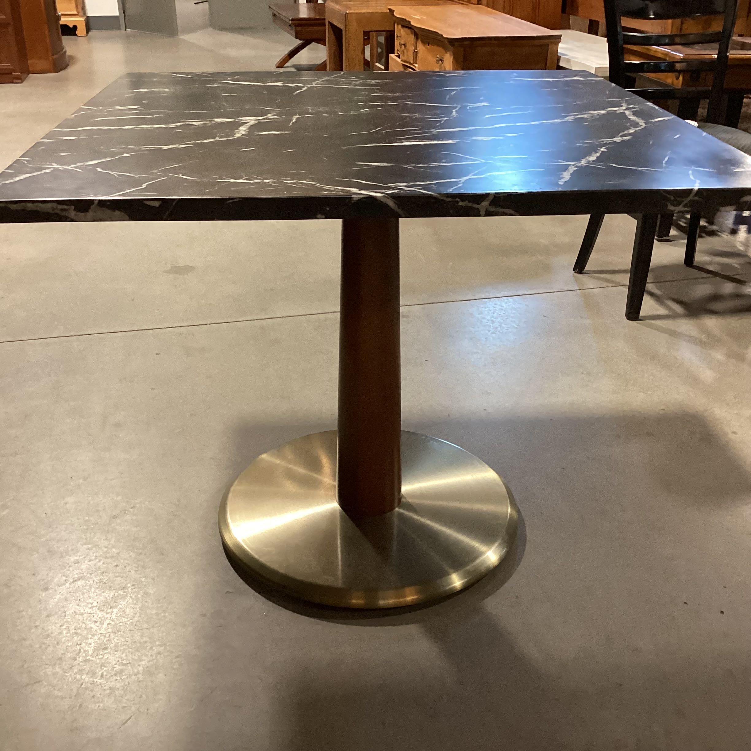 Williams & Sonoma Black Marble with Wood Brass Pedestal Dining Table