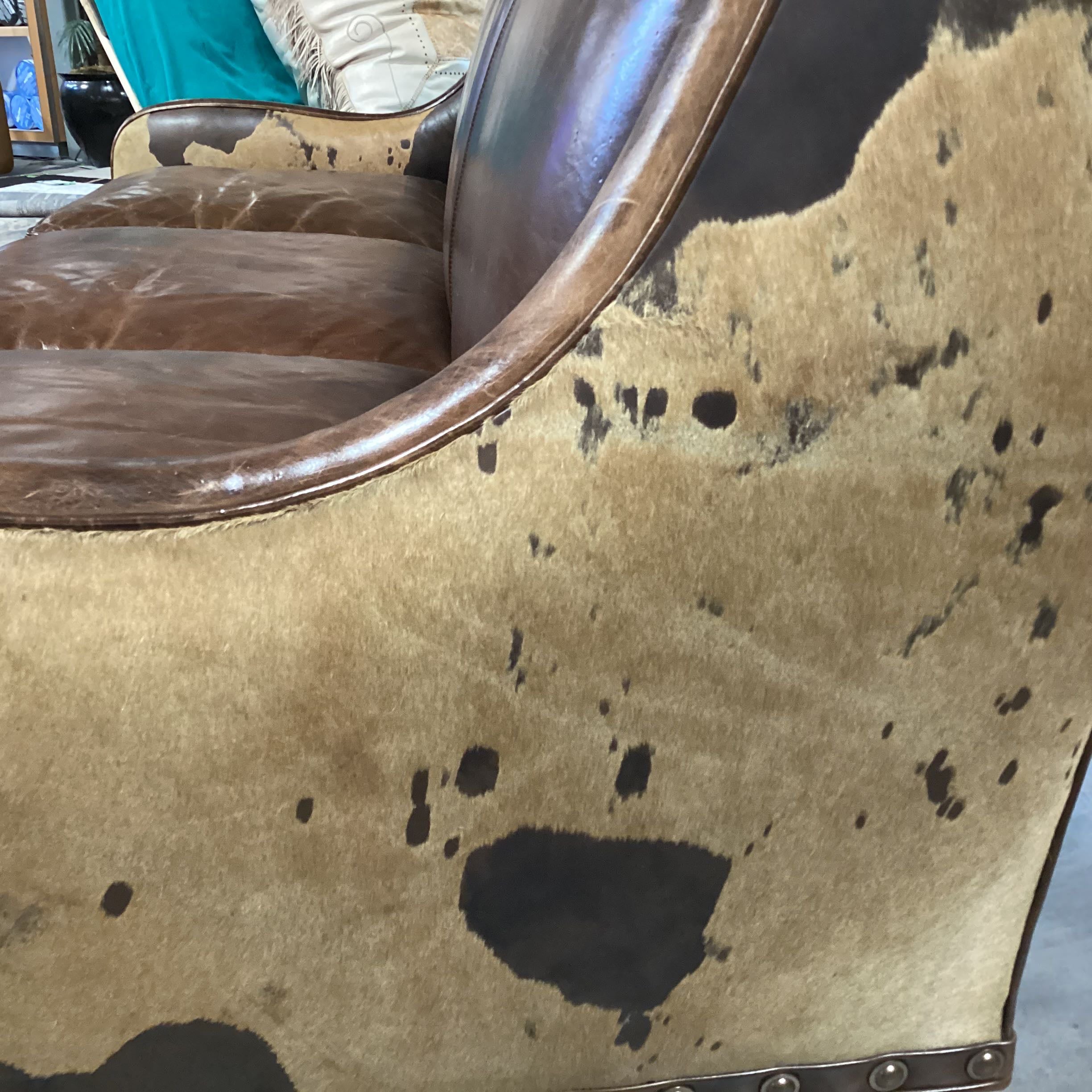 Hancock & Moore Custom Cowhide & Distressed Leather Sofa