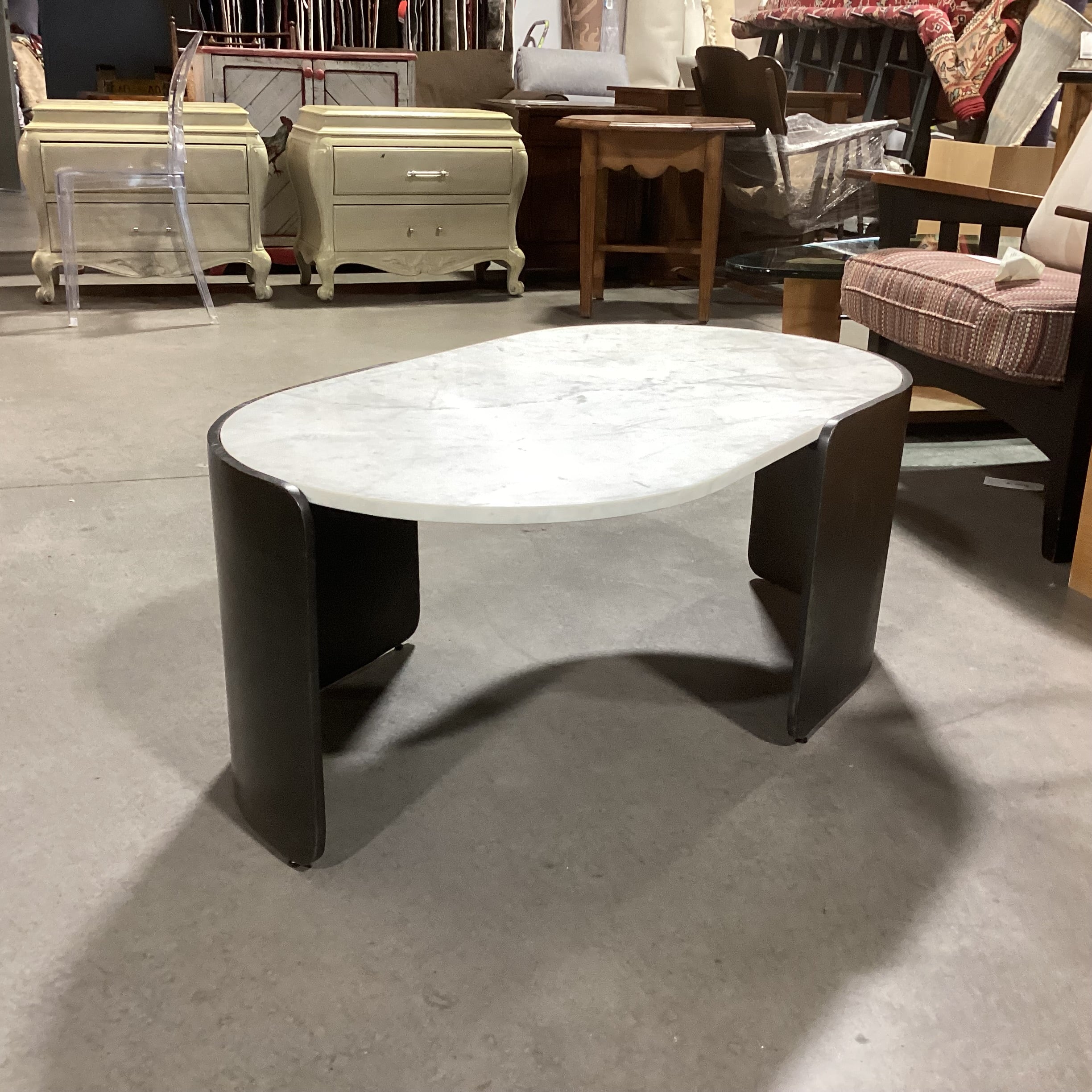 Marble & Sculptured Metal Coffee Table 44.5"x 25.5"x 17"