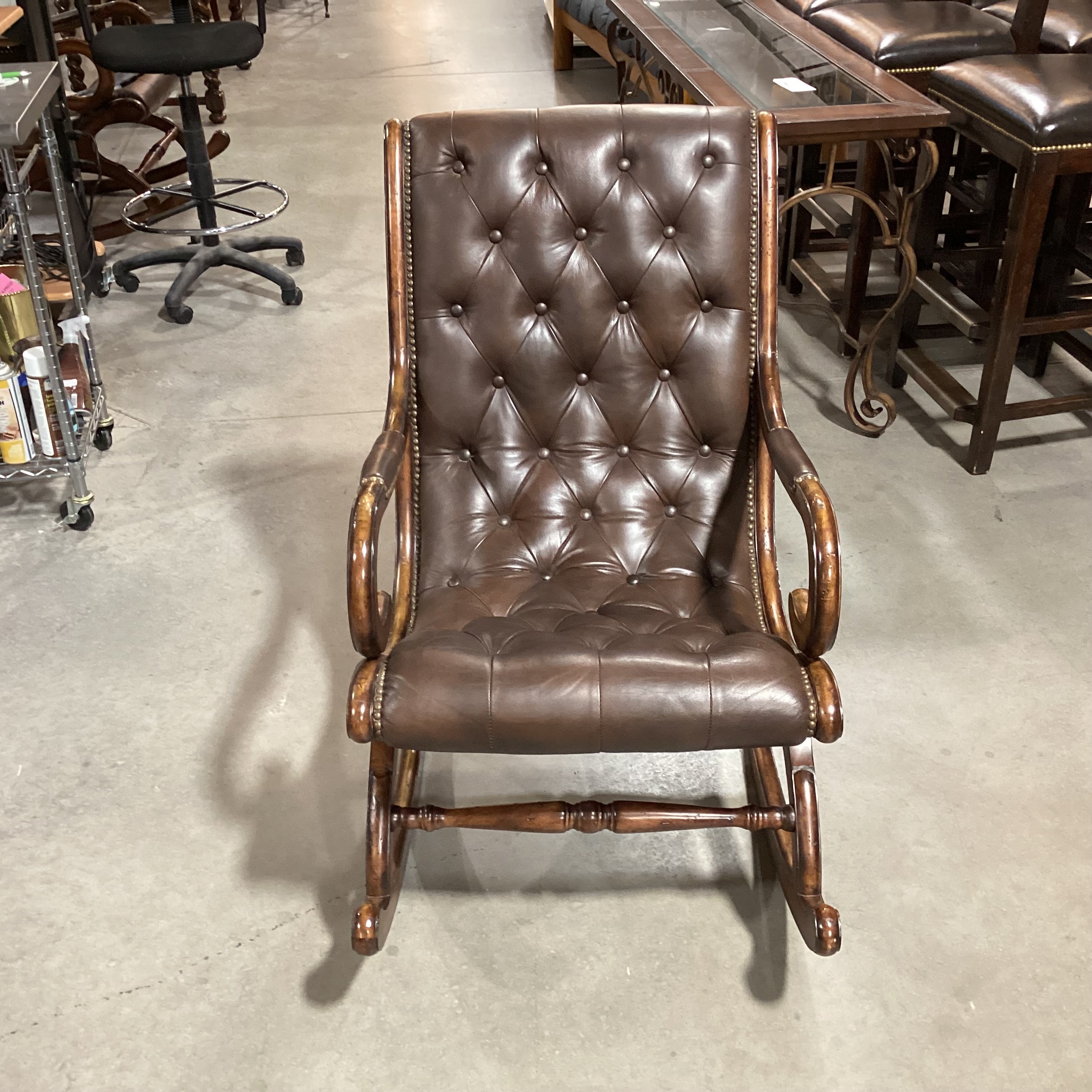 Hammary Hidden Treasures Tufted Leather & Wood Rocking Chair 25"x 38"x 38"