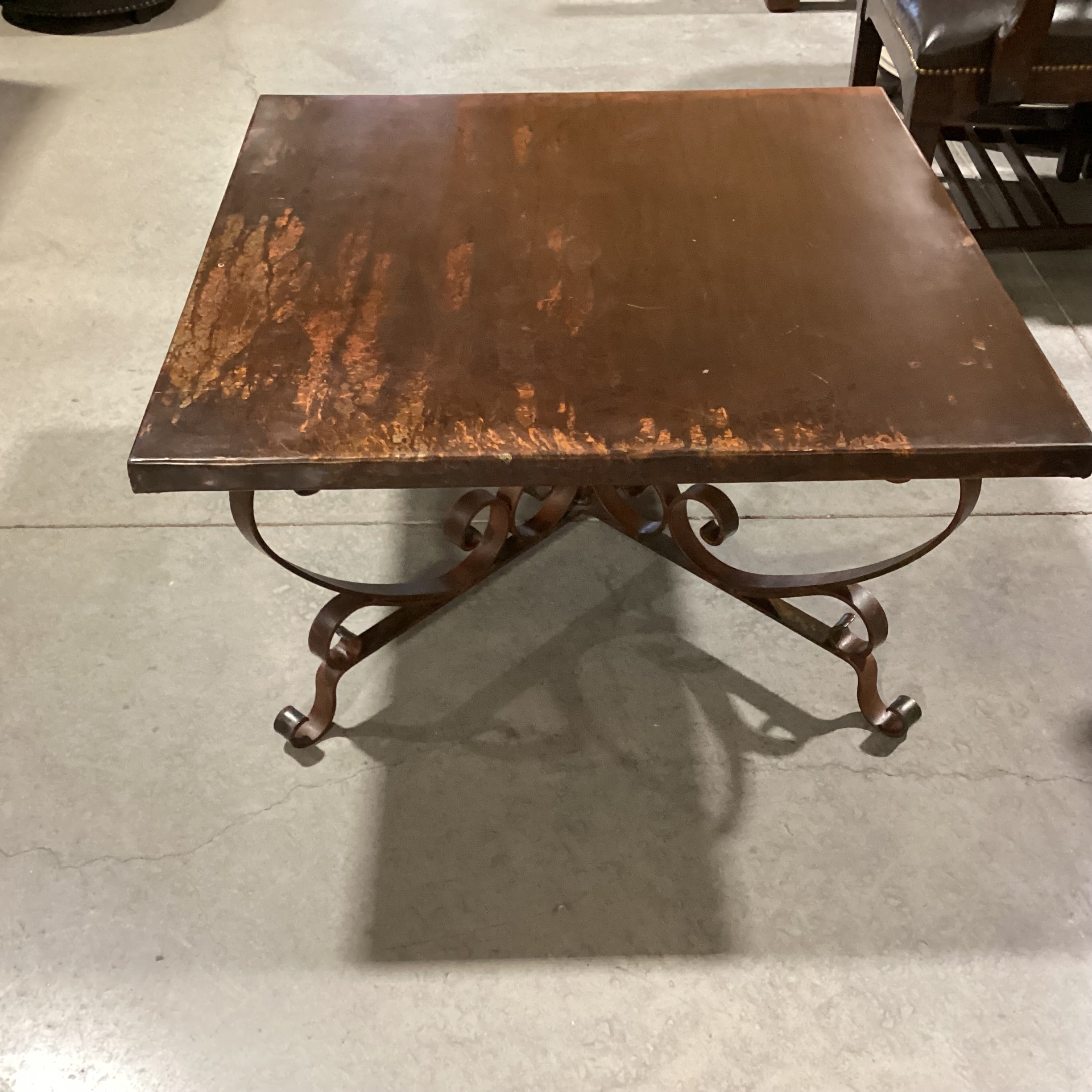 Copper Patina Coffee Table 34”x 34”x 18.5”