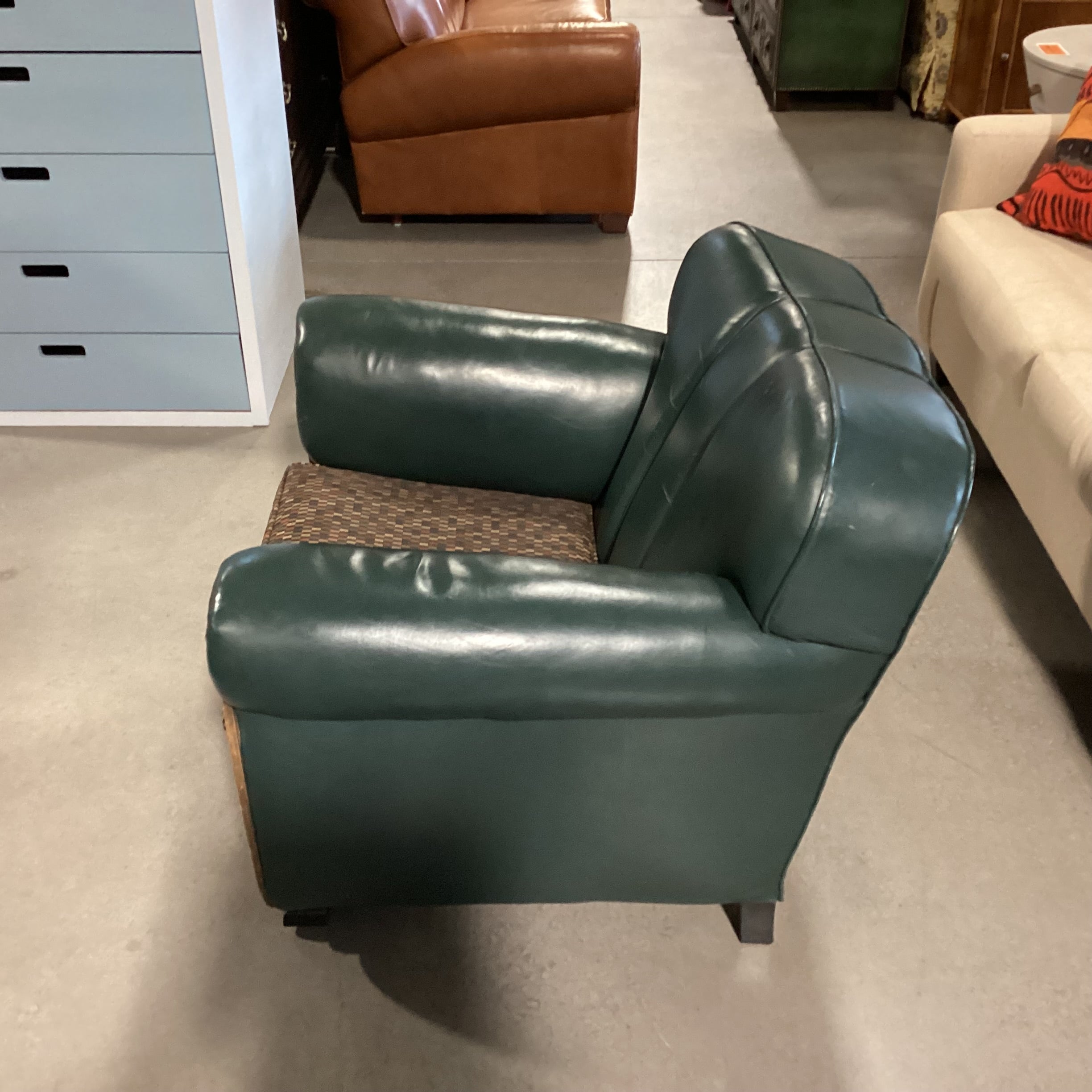 Green Faux Leather Upholstered Seat Wood Trim Club Chair 36"x 36"x 30"