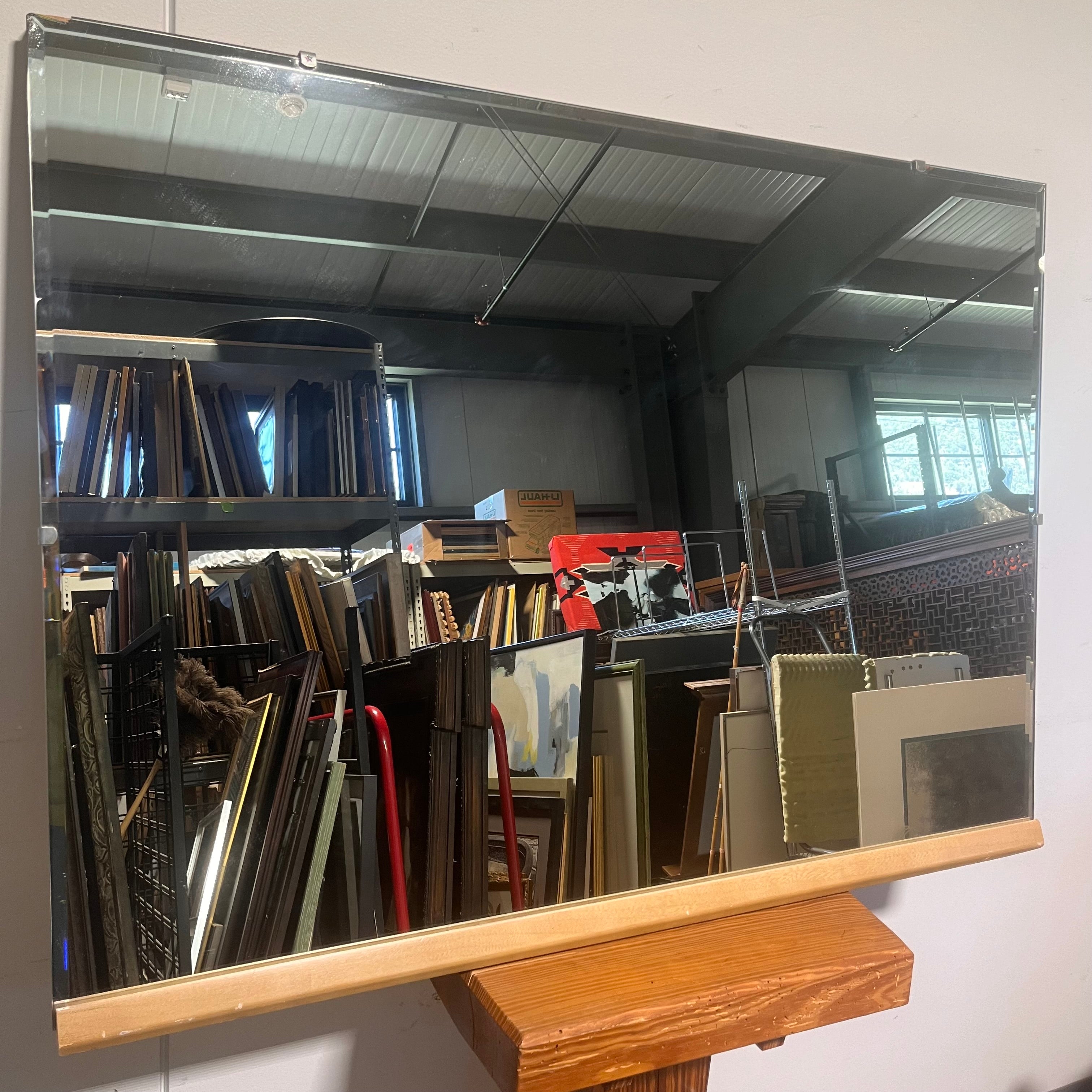Modern, Beveled Wall Mirror with Wood Base 42"x 30.5"
