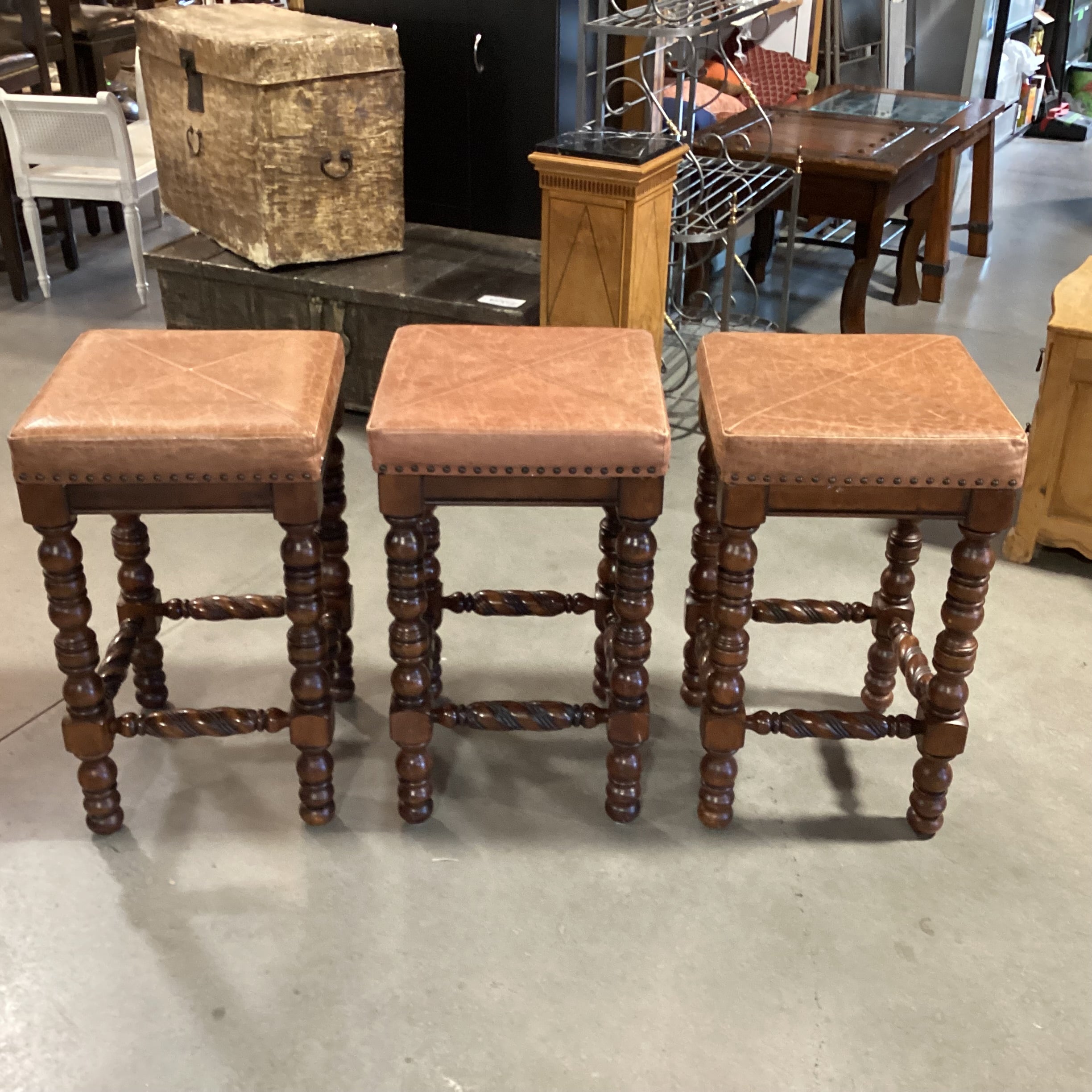 SET of 3 Pulaski Carved Barstools 18"x 18"x 30.5"