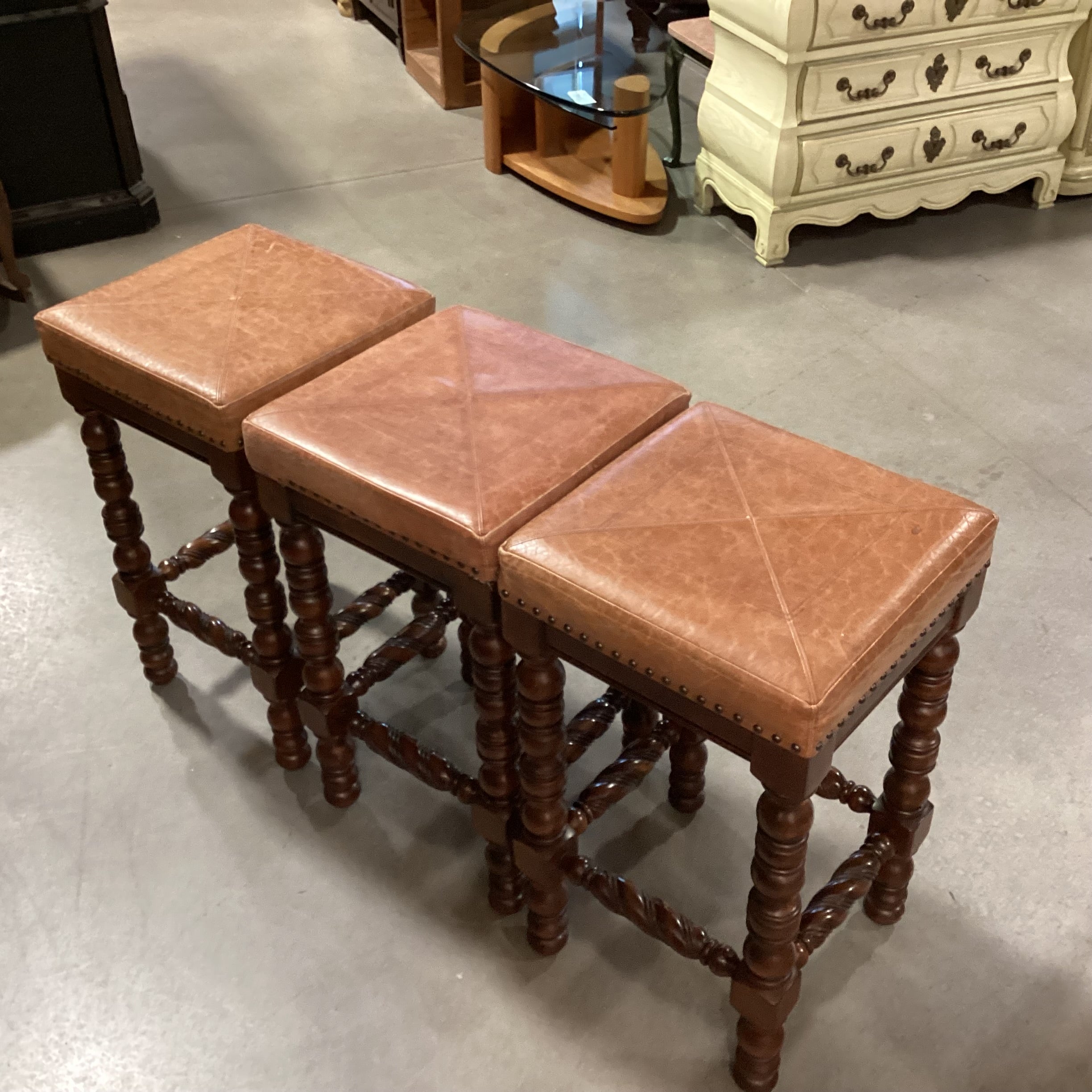 SET of 3 Pulaski Carved Barstools 18"x 18"x 30.5"
