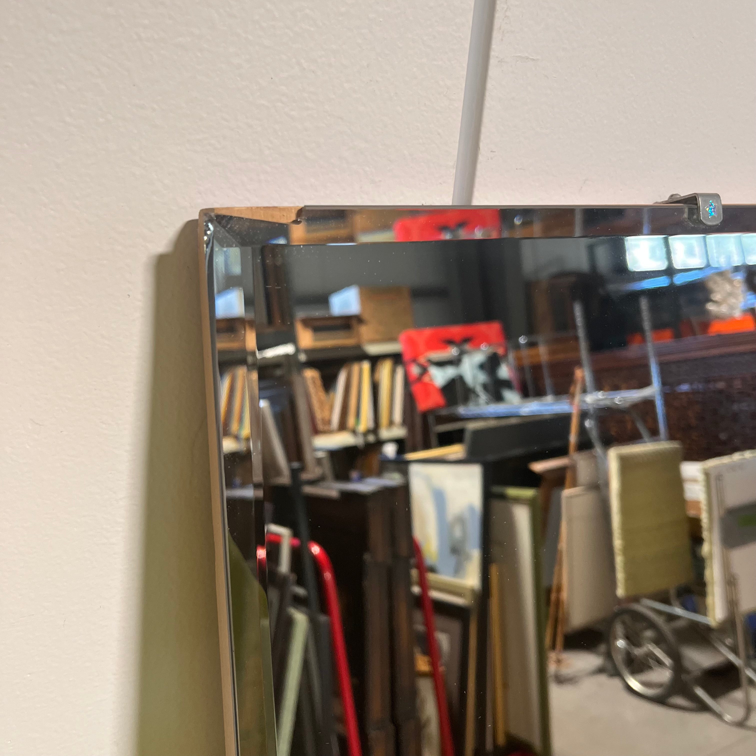 Modern, Beveled Wall Mirror with Wood Base 42"x 30.5"