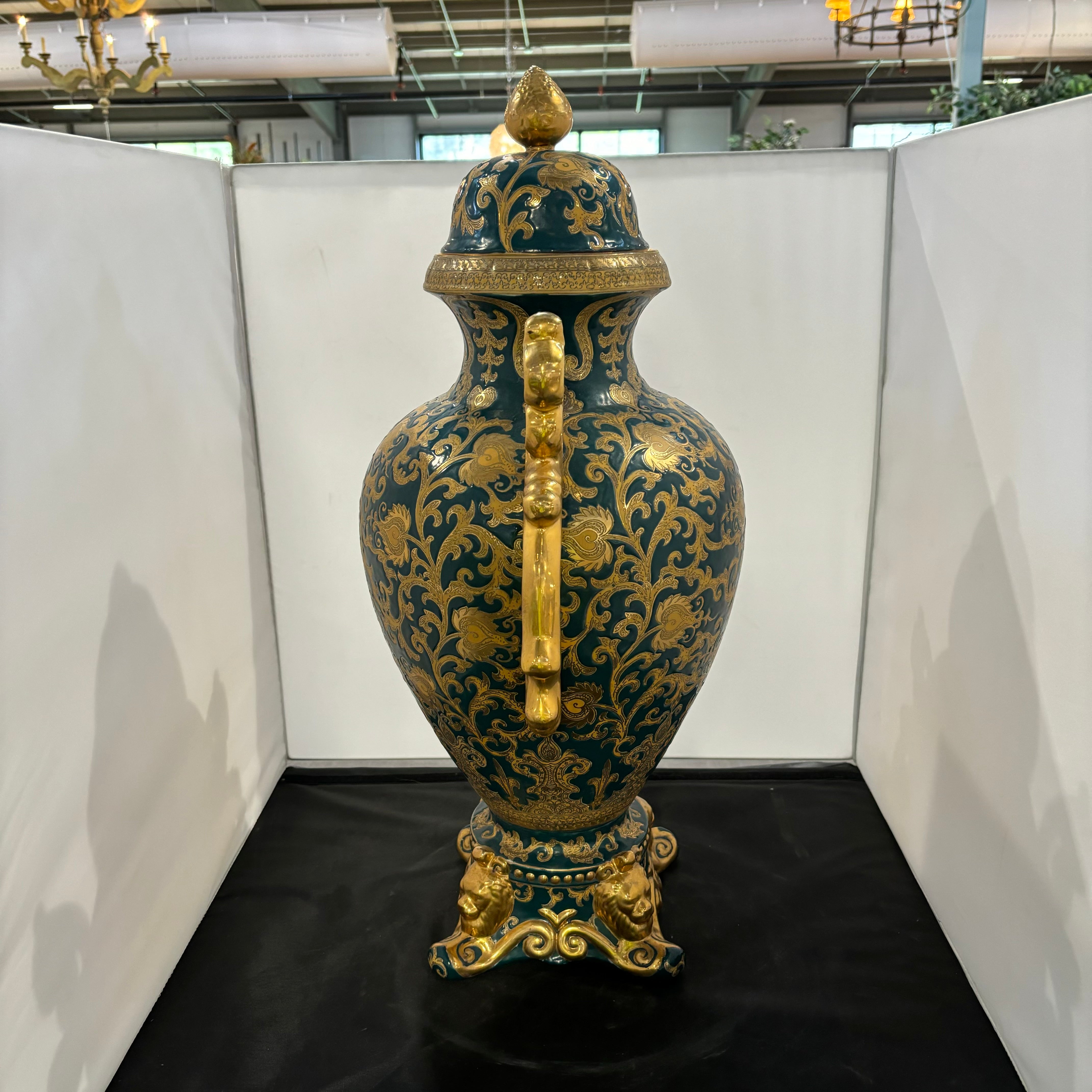 Chinese Turquoise/Gold Accent Vase 15.5"x 12"x 26"