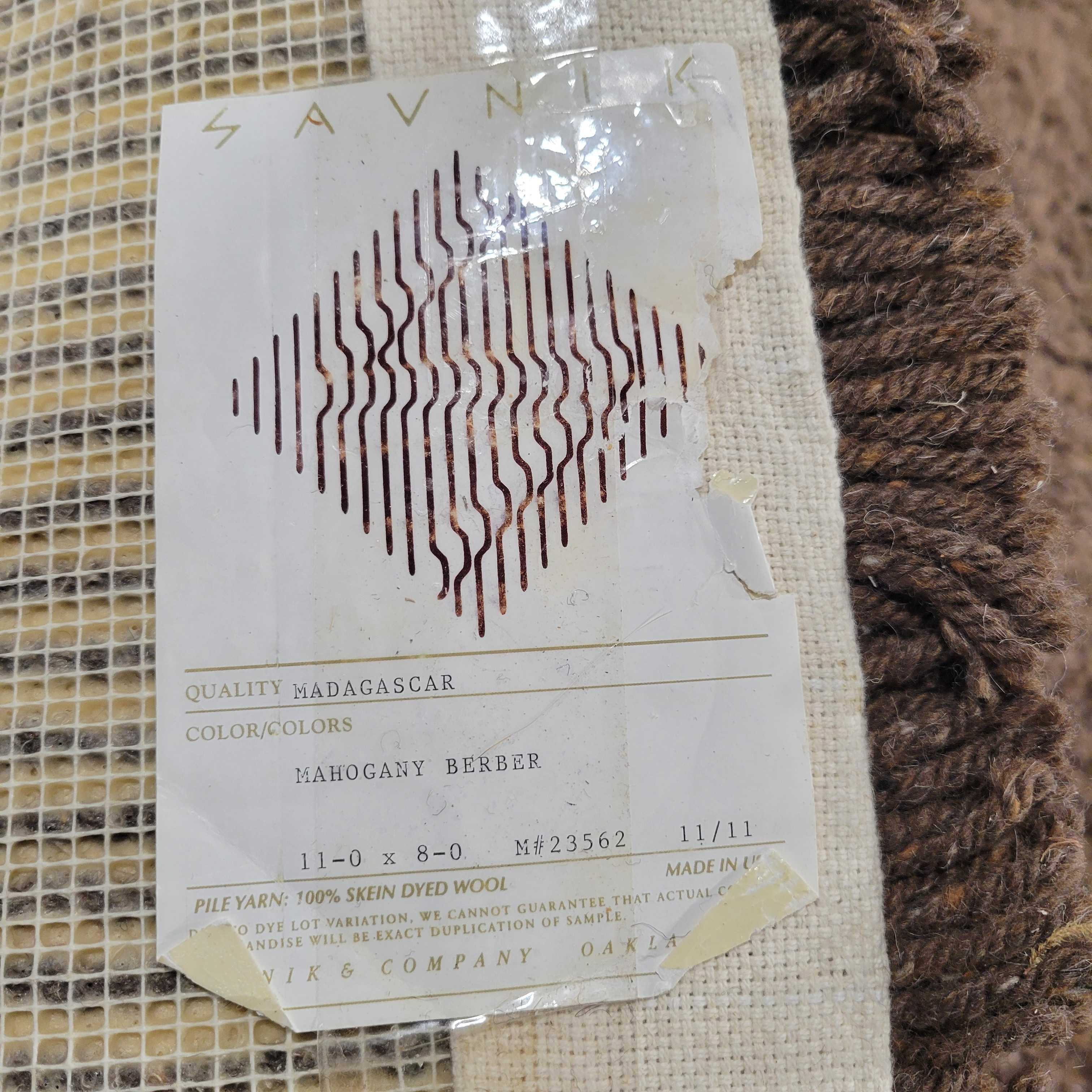 8'x 11' Savnik Madagascar Mahogany Berber Pile Yarn 100% Skein Dyed Wool Rug