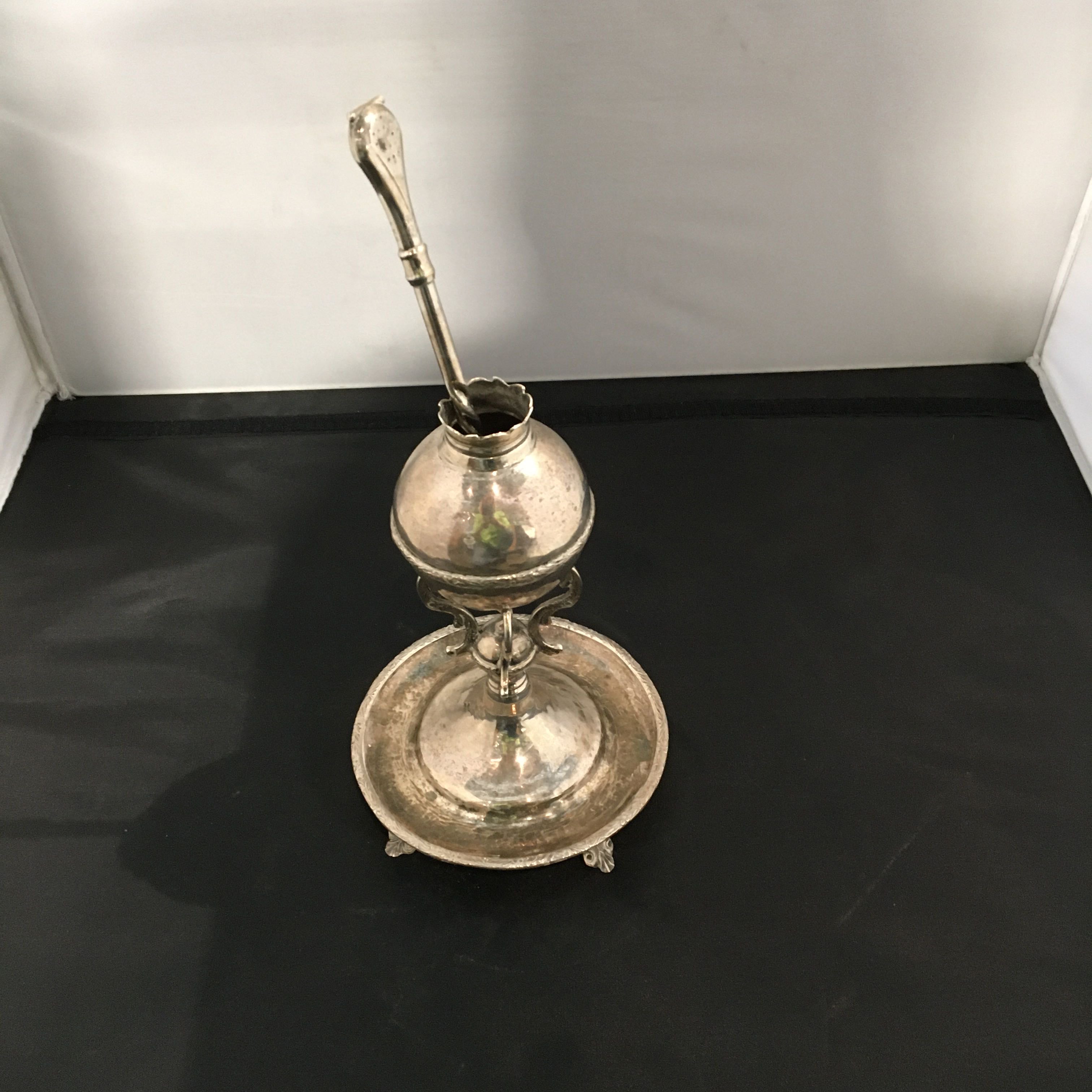 Spanish Colonial Style Silver On Pedestal Yerba Mate Cup