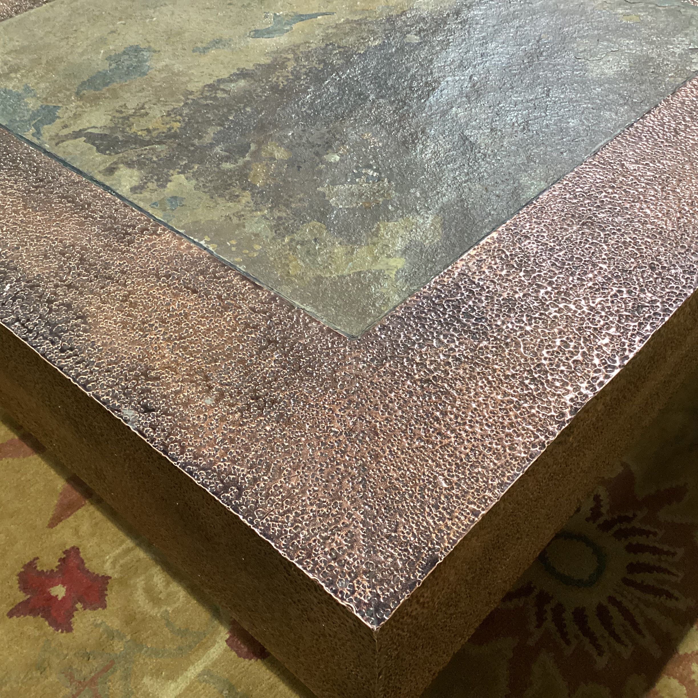 Copper Hammered Texture with Slate Center Coffee Table