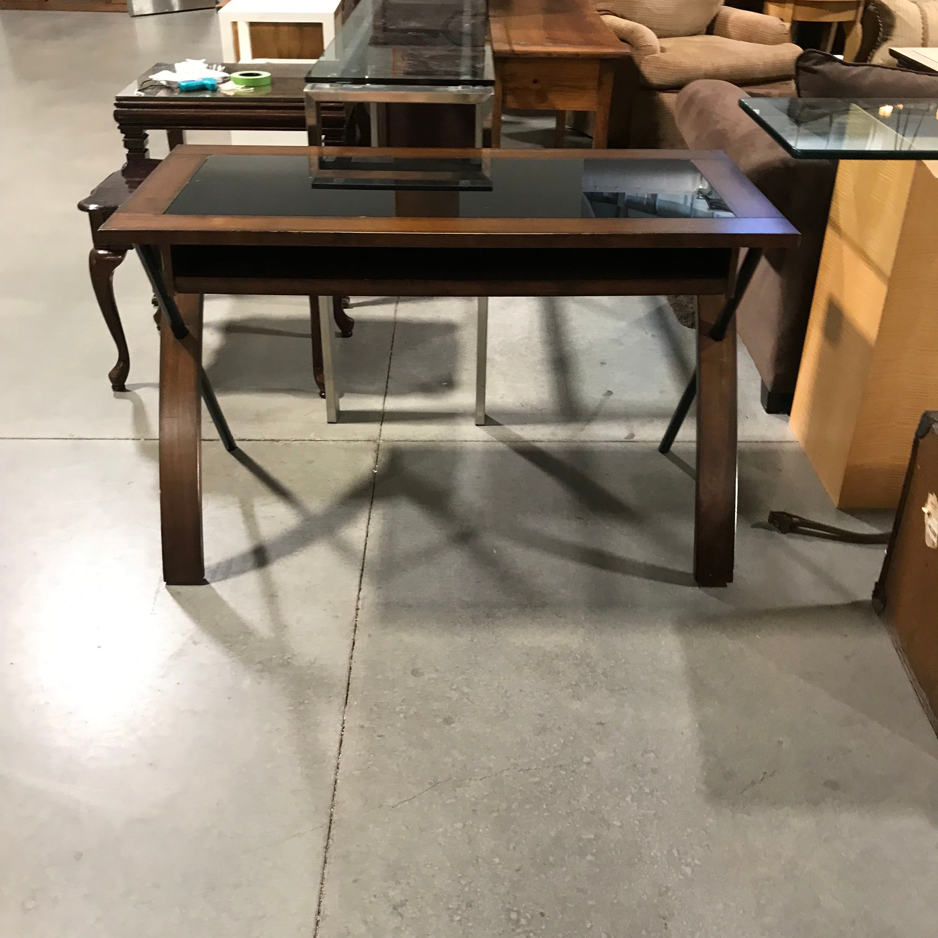 Dark Wood Stained with Storage and Metal Base Conference Table Desk —  Habitat Roaring Fork