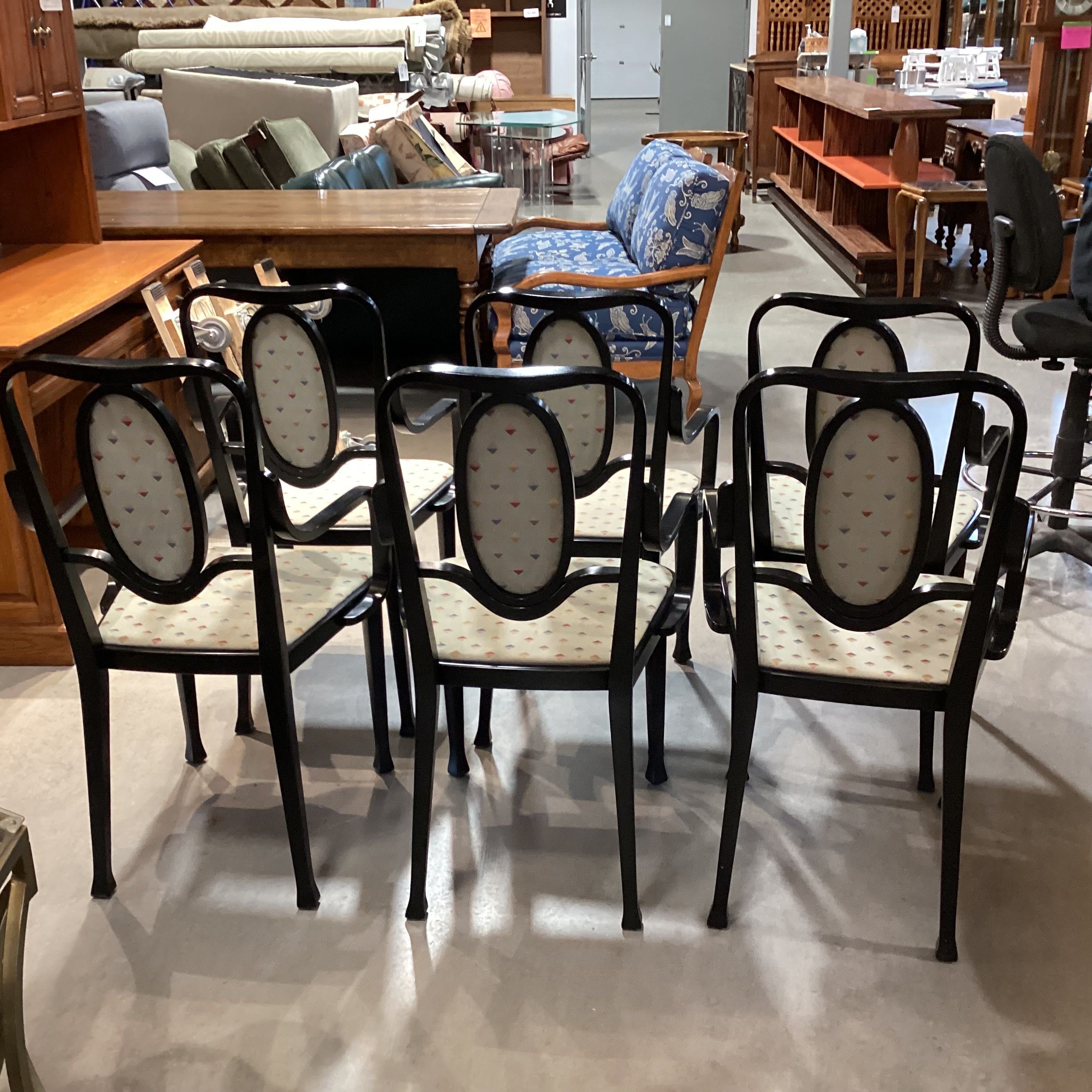 SET of 6 Classic Vienna Black Lacquer & Diamond Pattern Dining Chairs