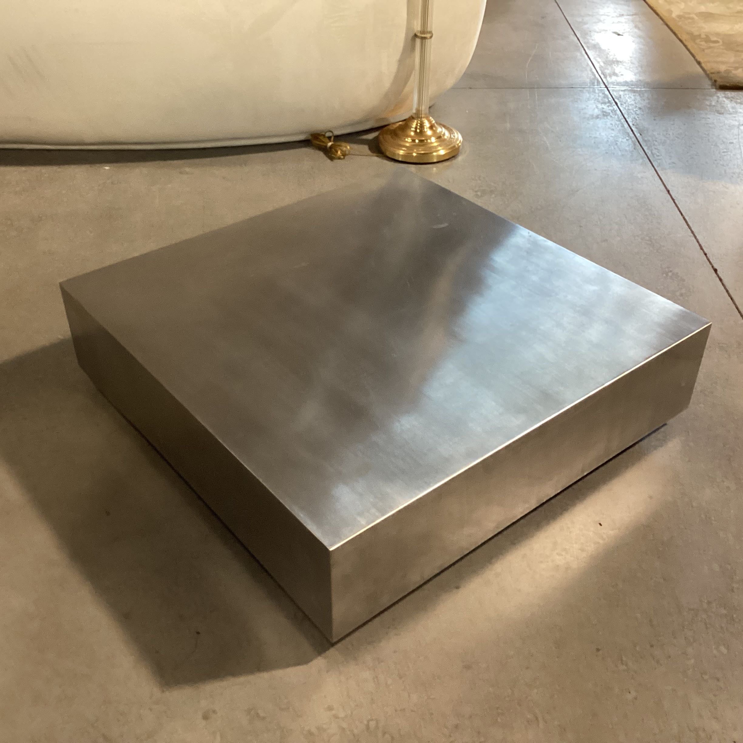 Industrial Brushed Stainless Steel Square Coffee Table