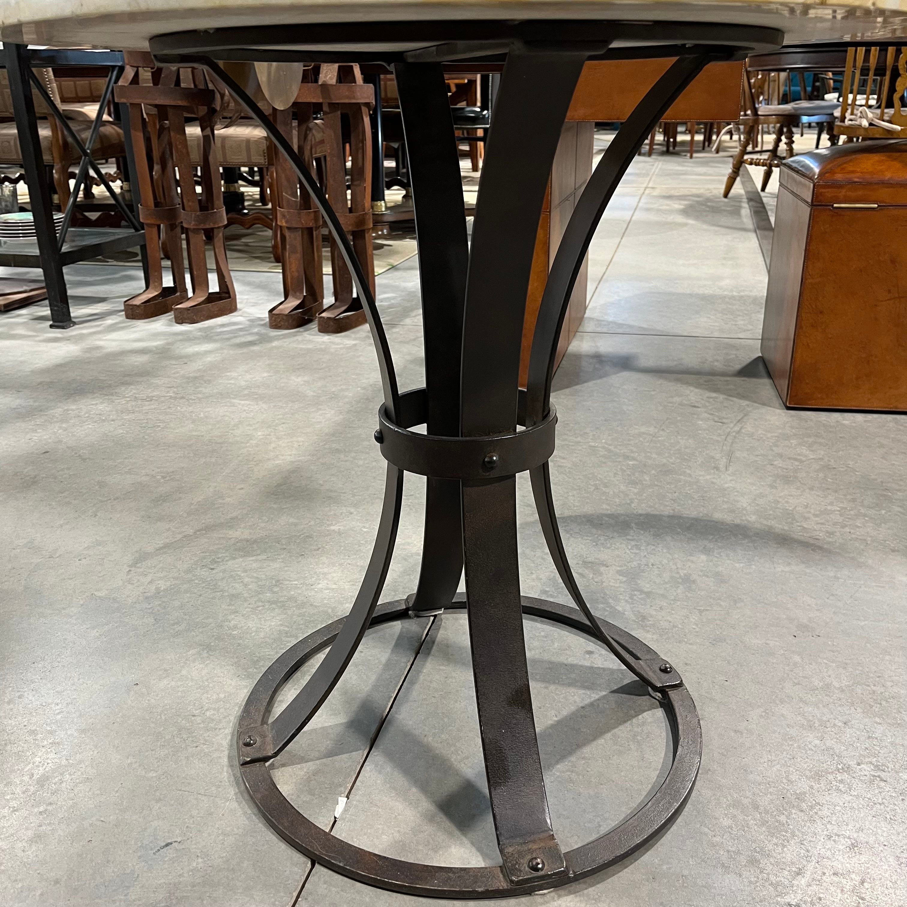 Round Beige Tan Stone Iron Base Accent Table