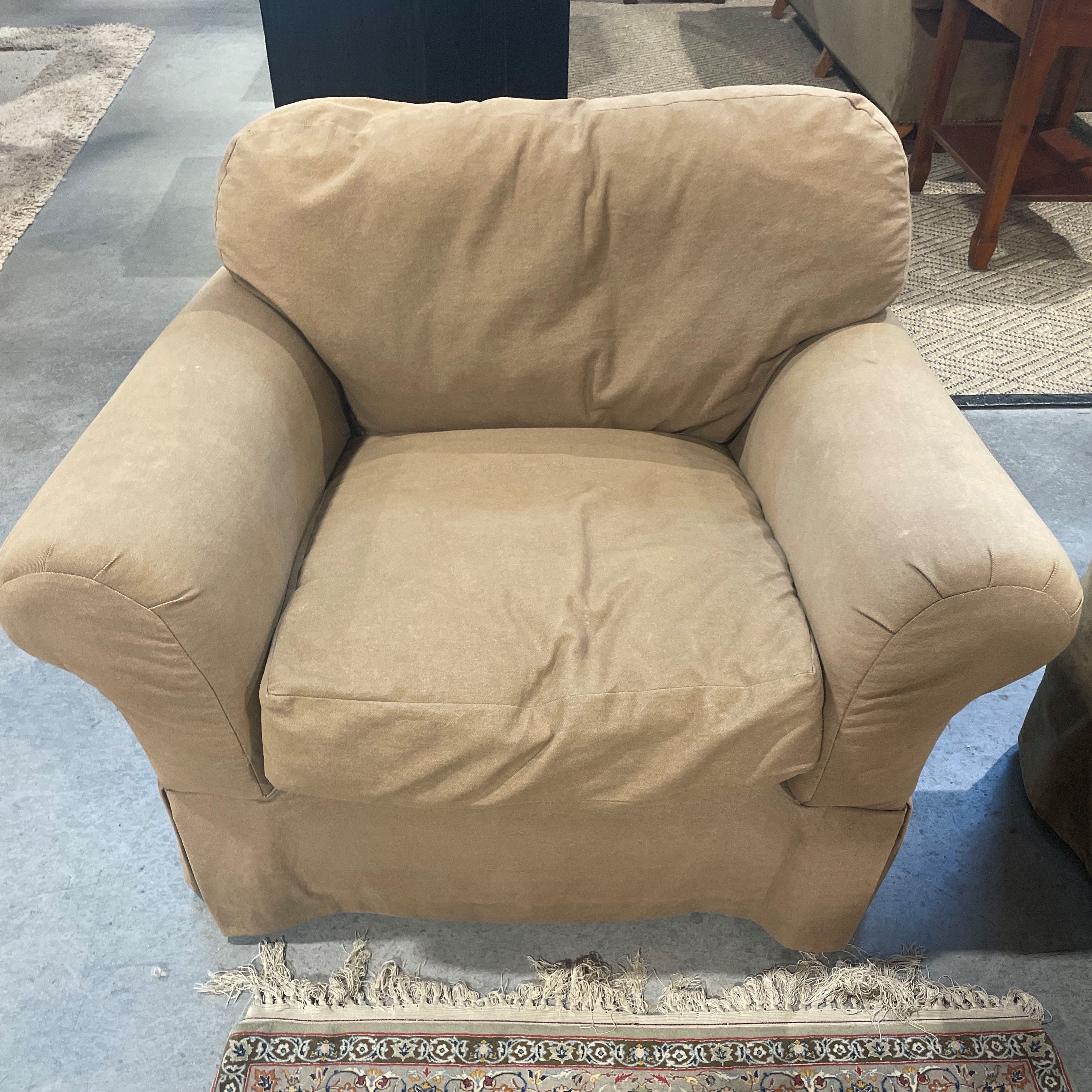 44"x 37"x 29" Brown Canvas Style Upholstered Roll Arm Chair