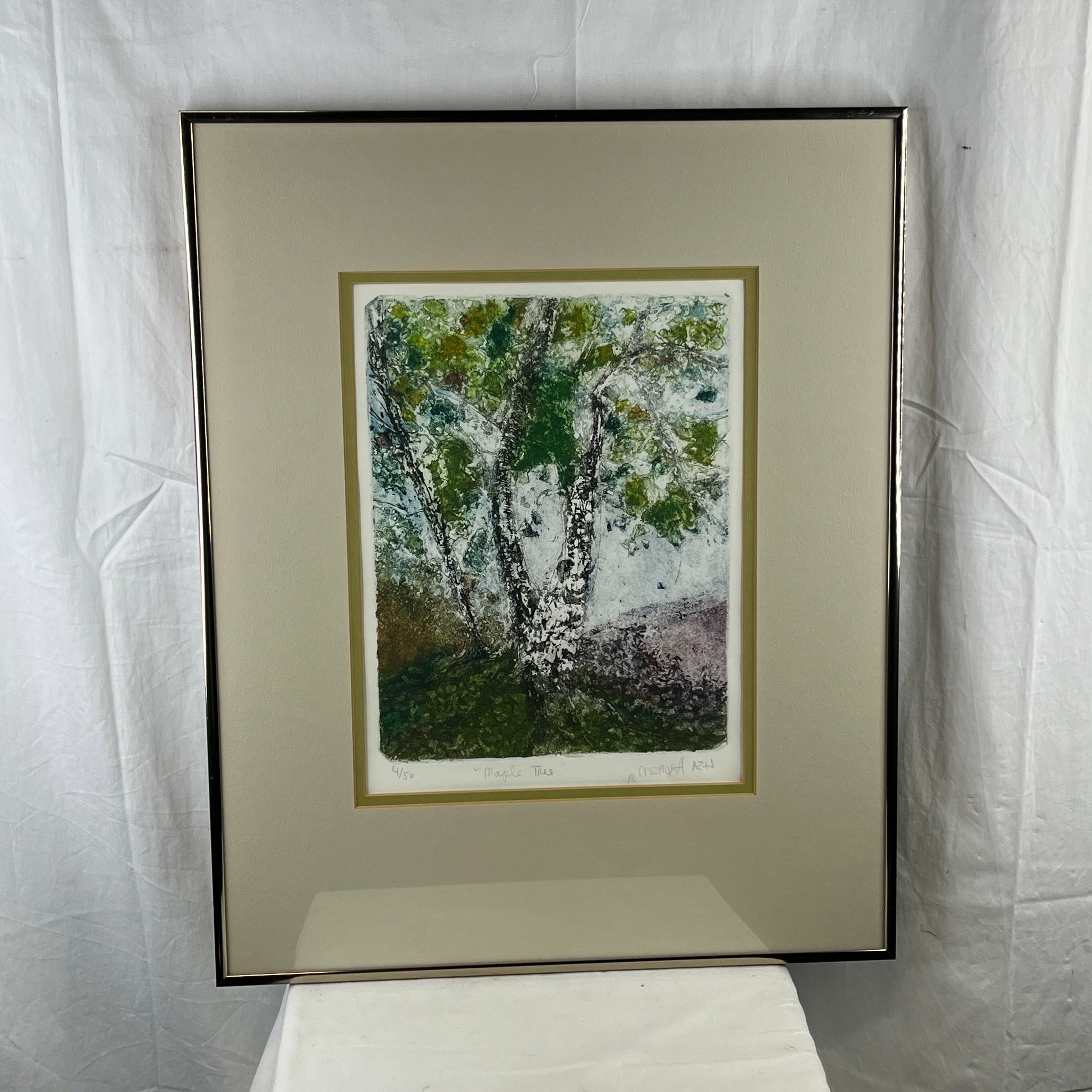 Maple Tree by Illegible Artist Watercolor Signed 4/50 Print on Paper
