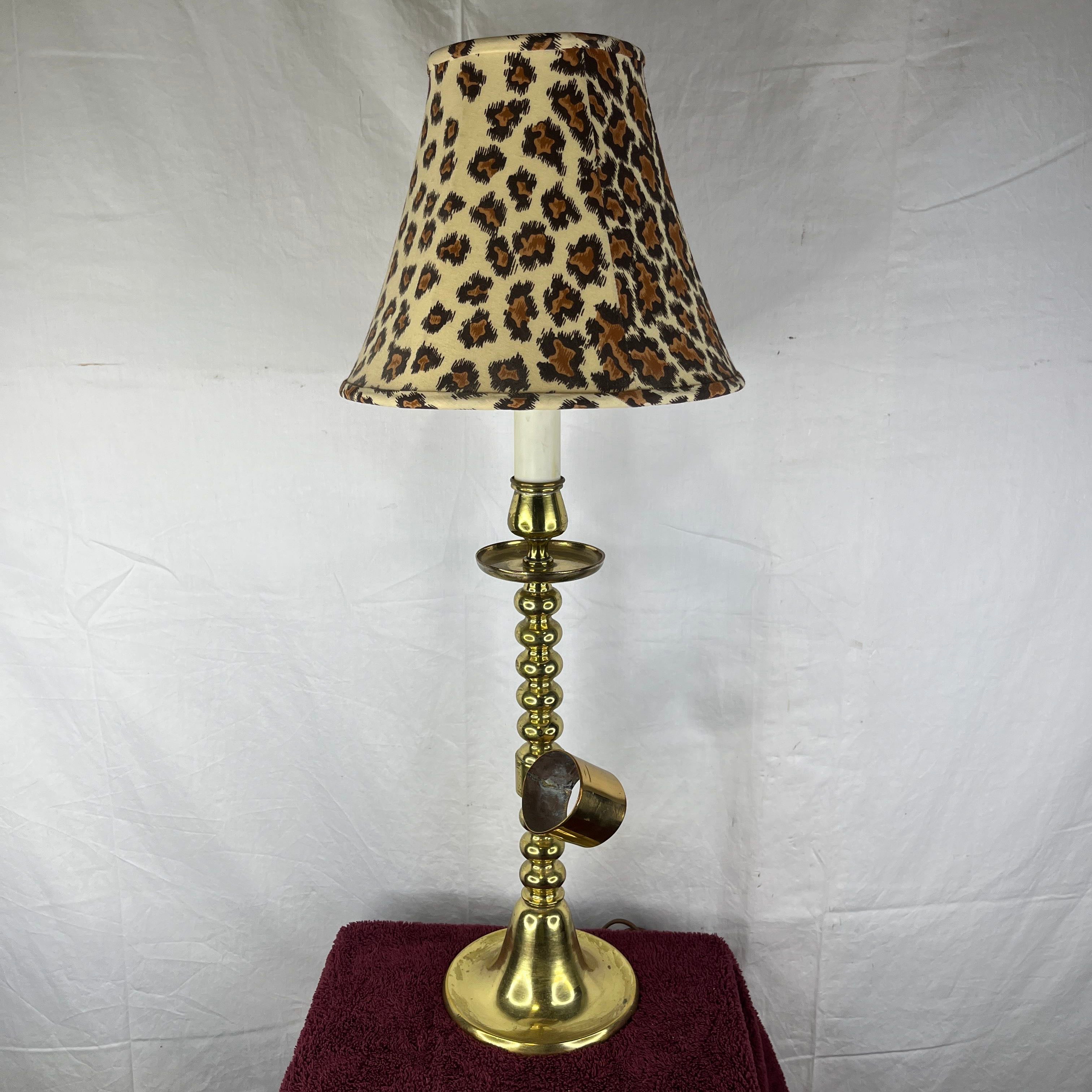 Vintage Unique Hand-Crafted for a Drinking Horn Brass Base Table Lamp with Shade
