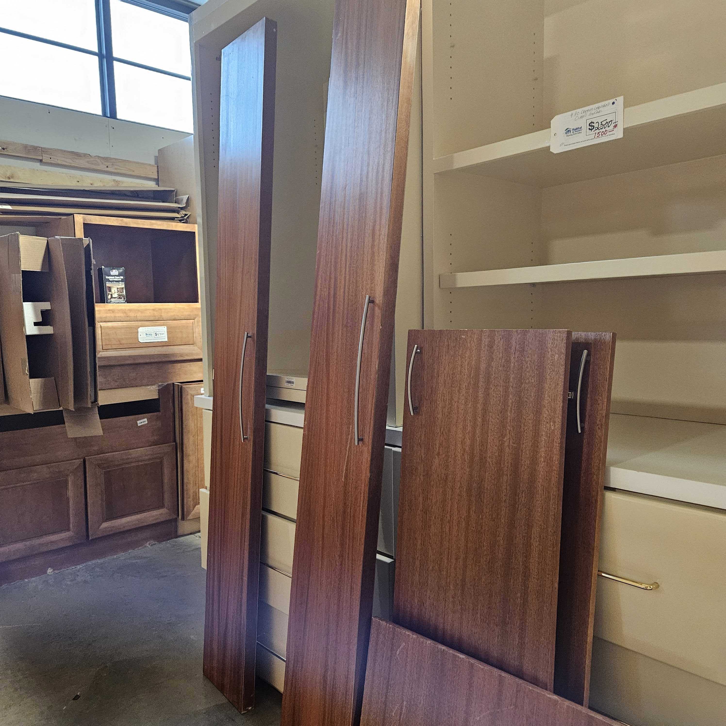 24 Piece 13 Lowers, 10 Uppers, Cubby Shelf, Wall Mount Closet Door,Walk In Pantry Doors, Side Panels Ribbon Sapele Mahogany Kitchen & Pantry Set