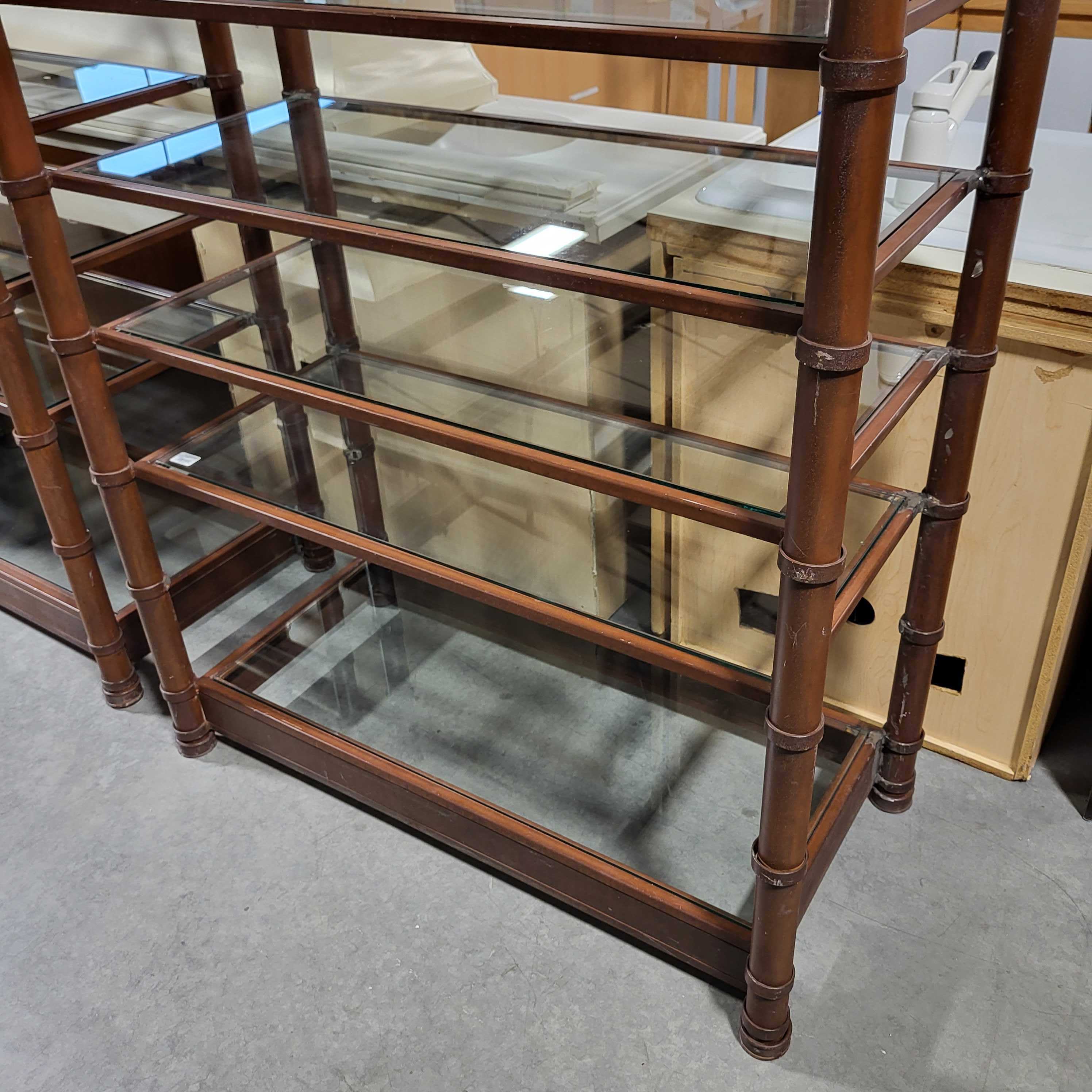 Rustic Bronze Toned Metal and Glass Shelving Unit