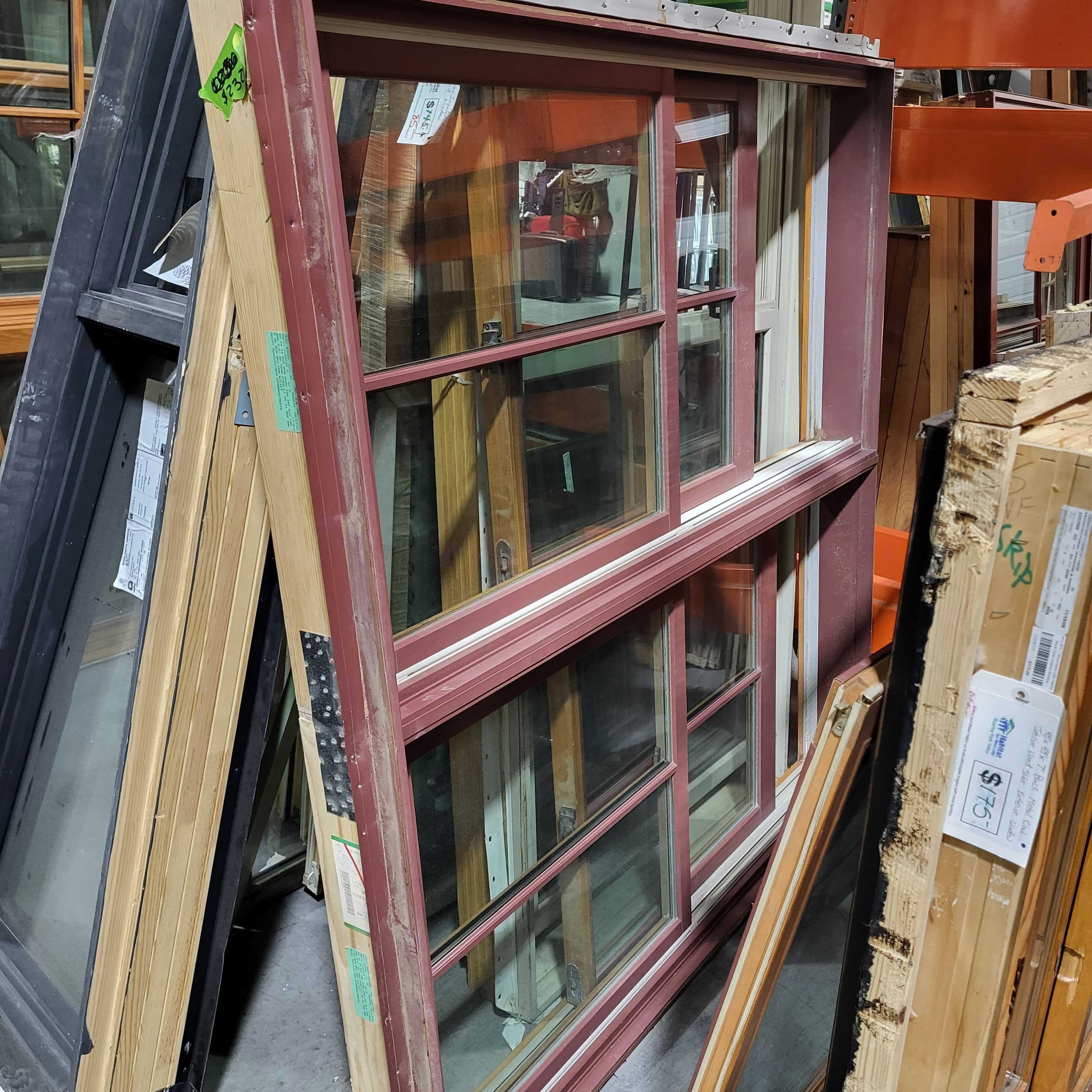 58.75"x 56.75"x 5.75" Red Metal Clad Double Hung Exterior Window