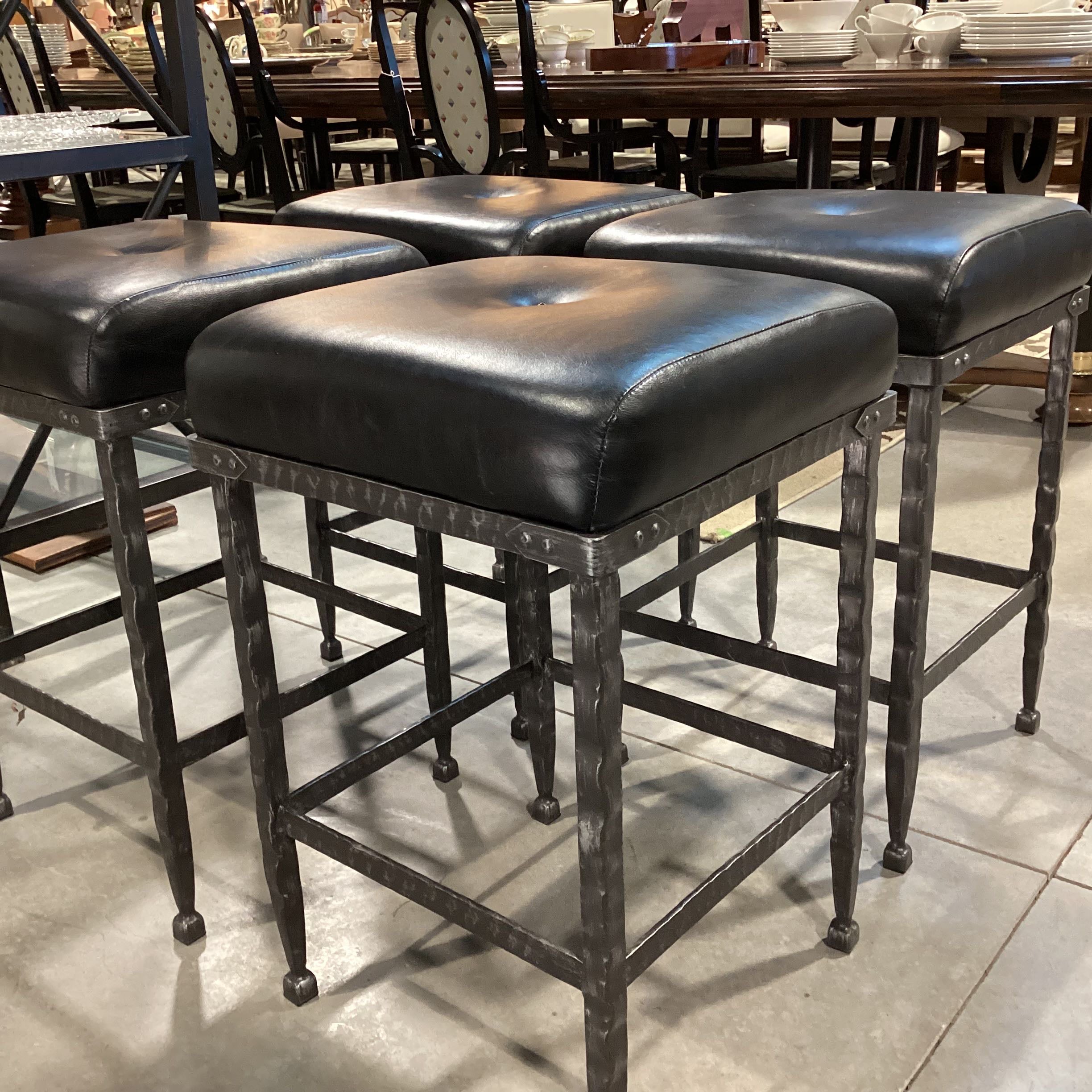 SET of 4 Stone Country Ironworks Texture Iron & Leather Bar Stools