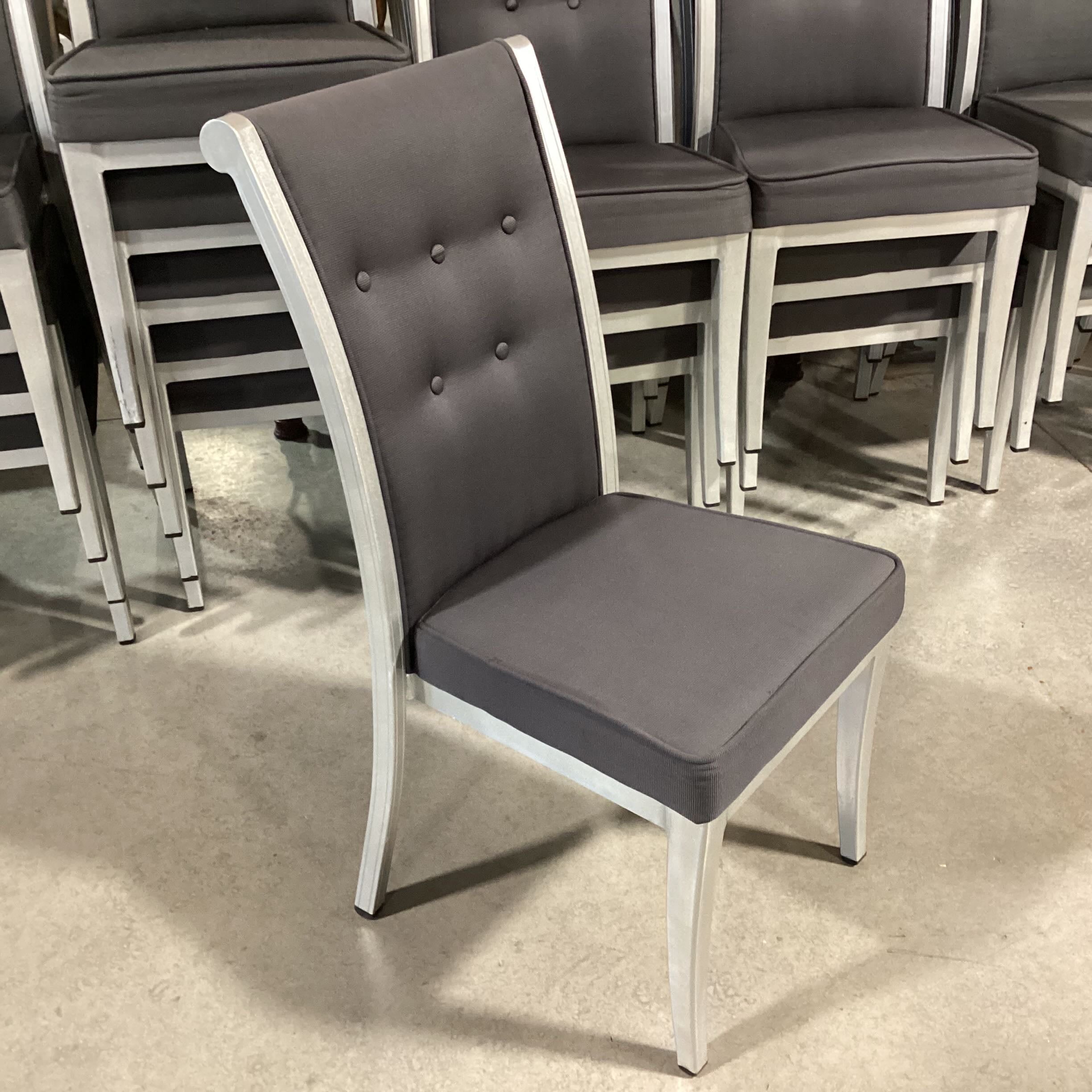 Silver Metal and Charcoal Upholstered Button Detail Banquet Dining Chair