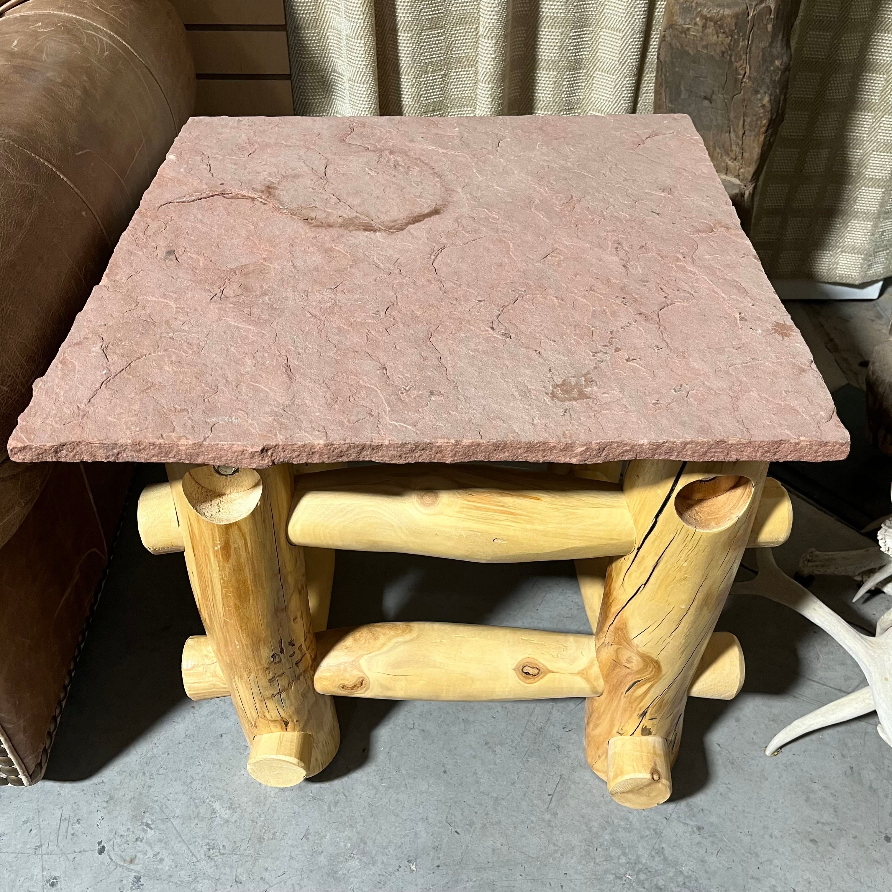 Log & Stone End Table