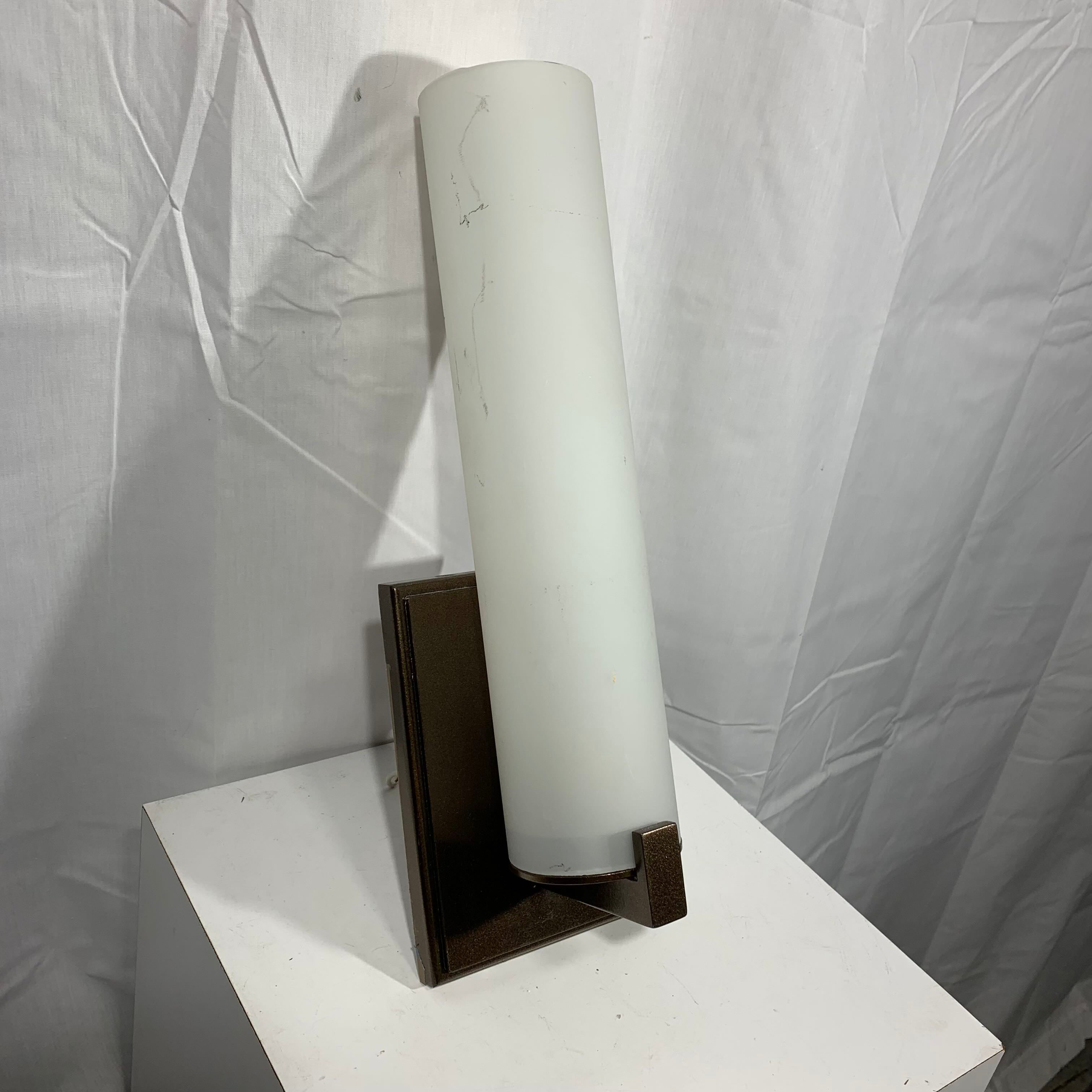 6" Diameter x 15" Unilight Brown Metal with Glass Cylinder Shade Various Condition Wall Sconce
