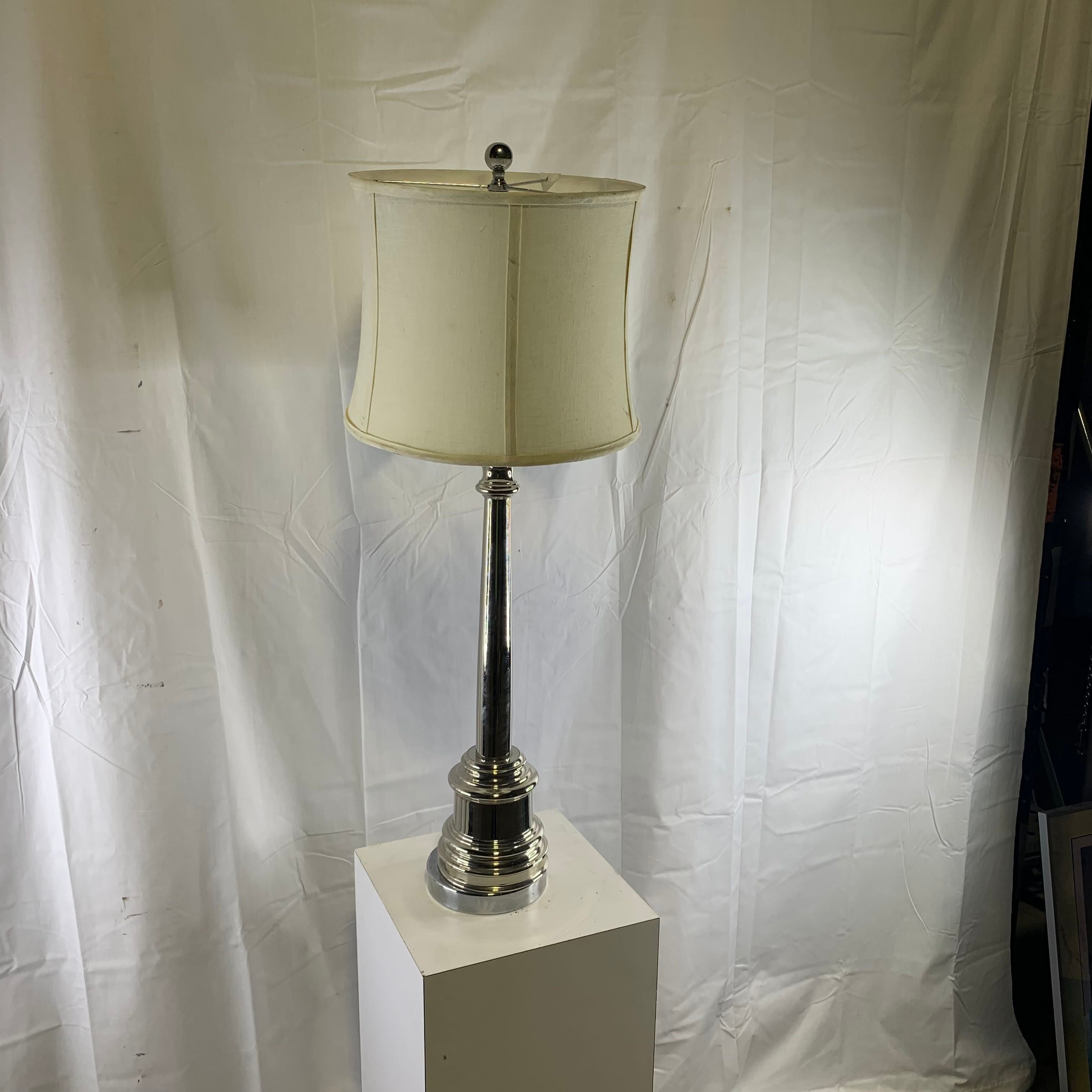 14" Diameter x 37" Silver Metal Podium Style with Shade Table Lamp