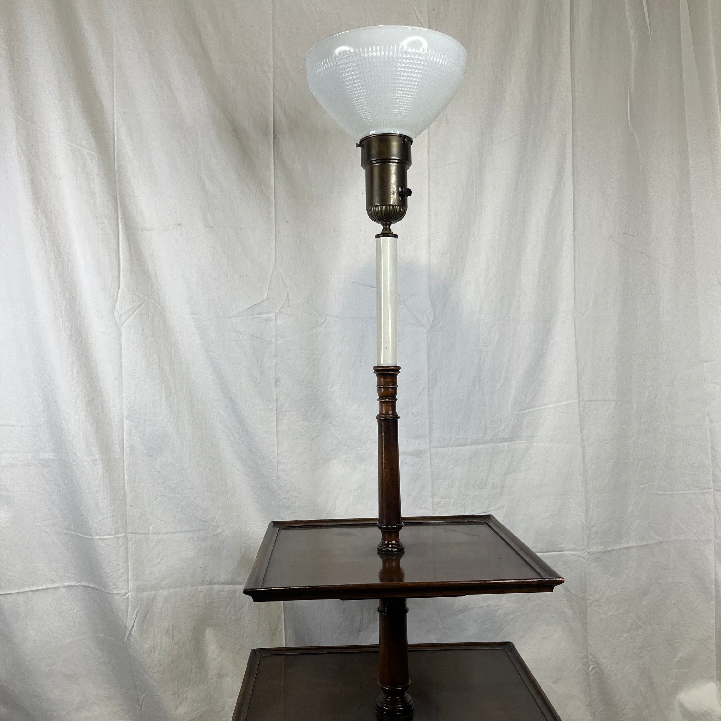 Vintage 2 Tiered Solid Wood with Glass Torcherie Style Shade Lamp Table