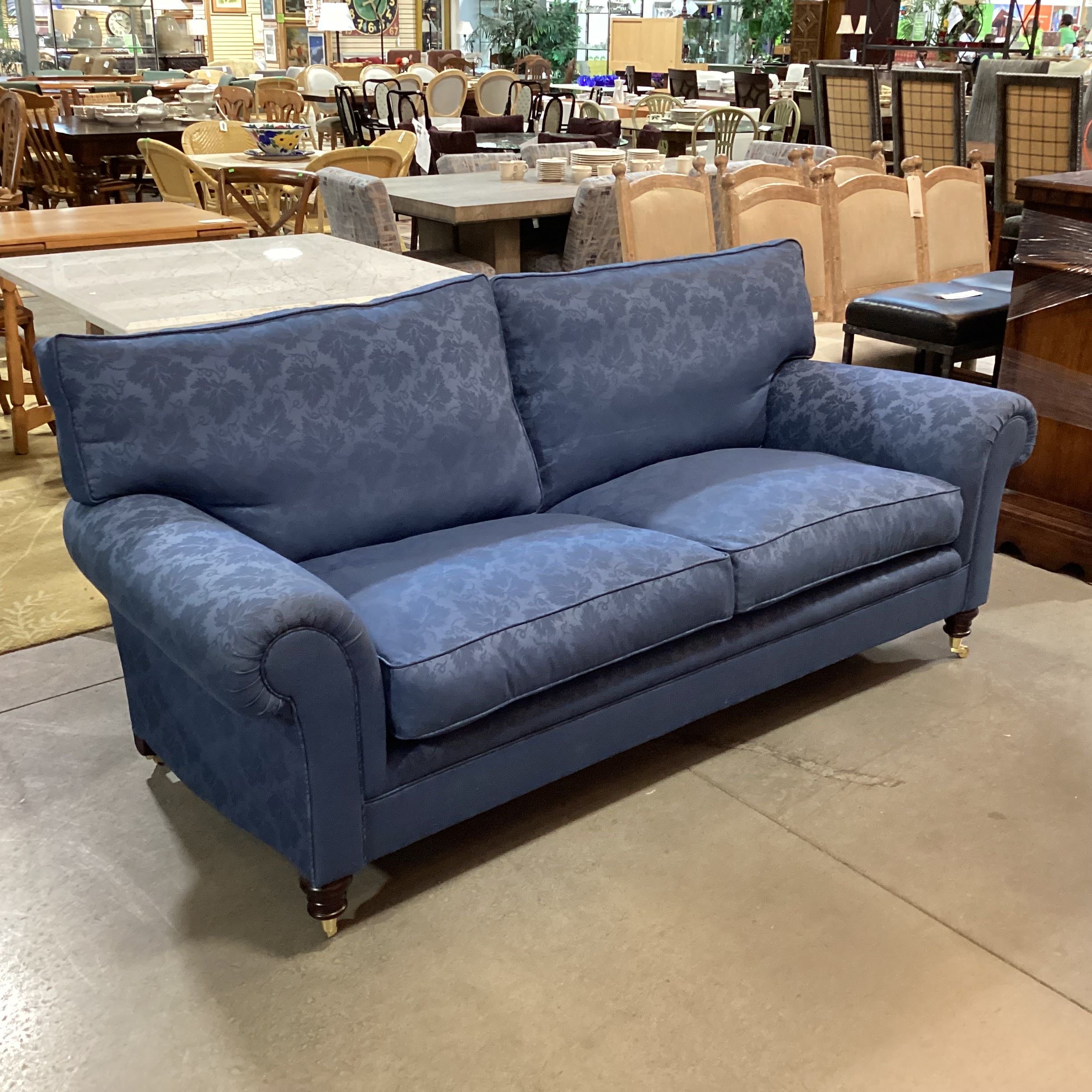 George Smith Ltd Custom Blue Leaf Linen Down Sofa