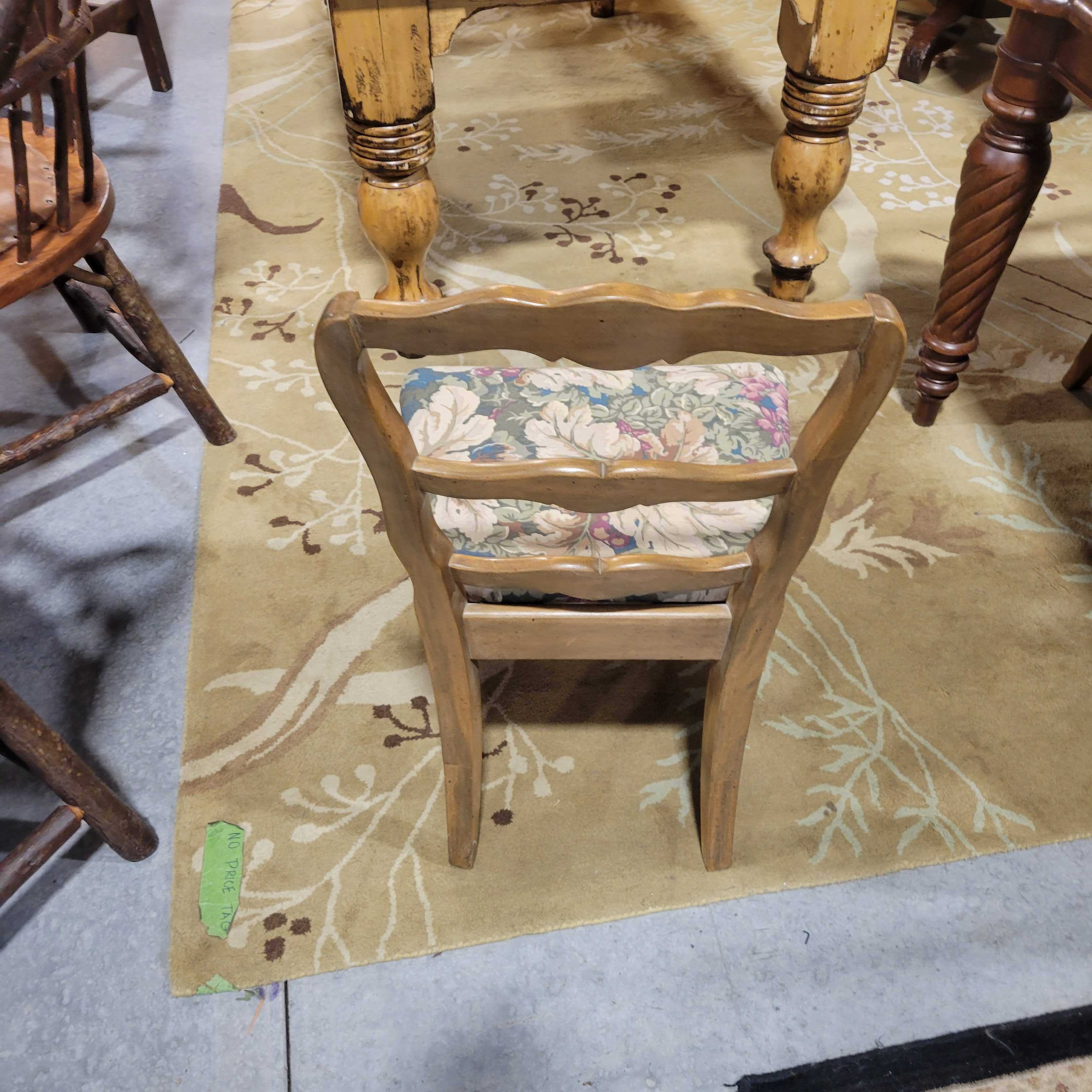 Set Of 6 Carved Wood Floral Seat Dining Chairs