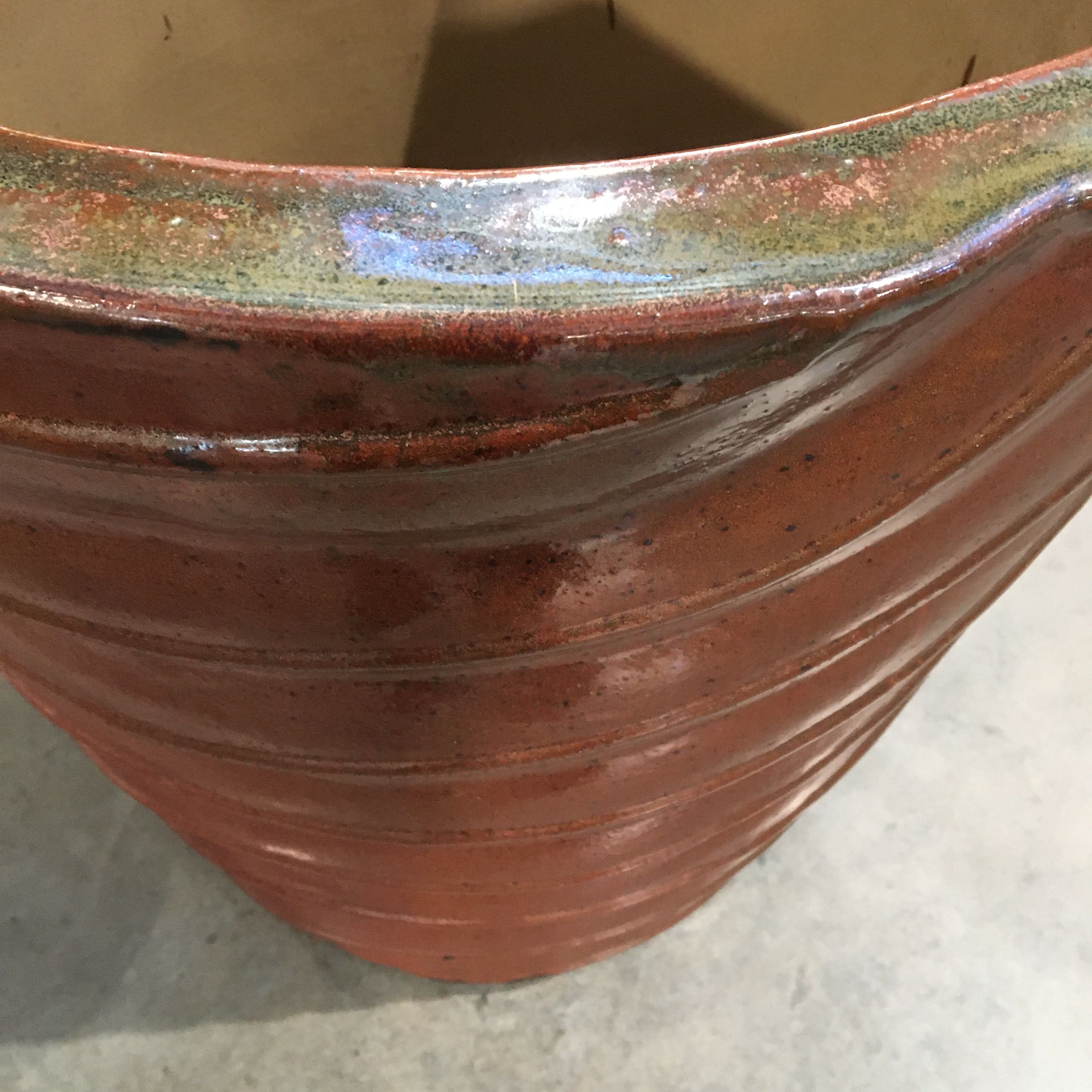 Rust Ribbed Glazed Terracotta Planter