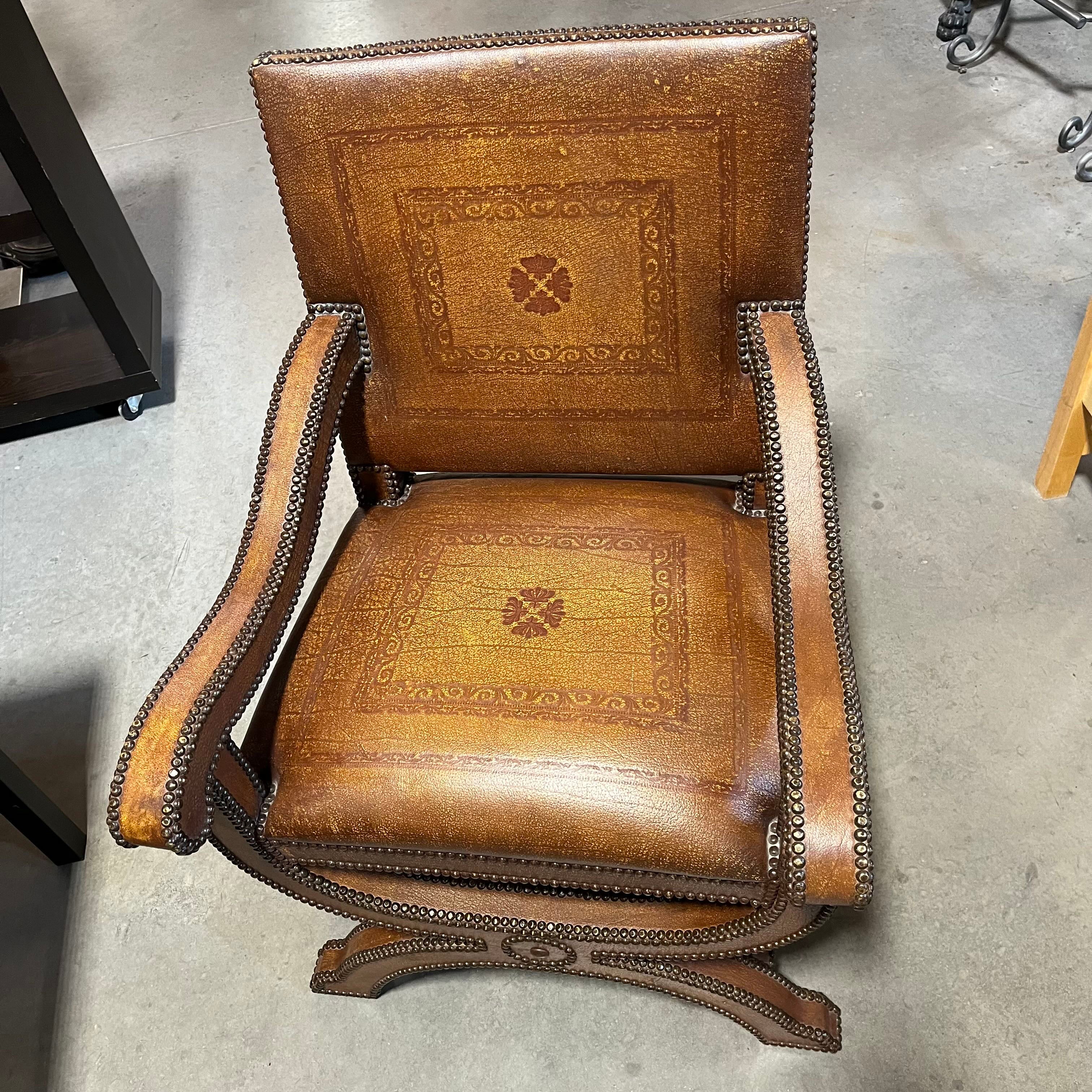 25"x 24"x 38.5" Theodore Alexander Embossed Stamped Leather Nailhead Chair