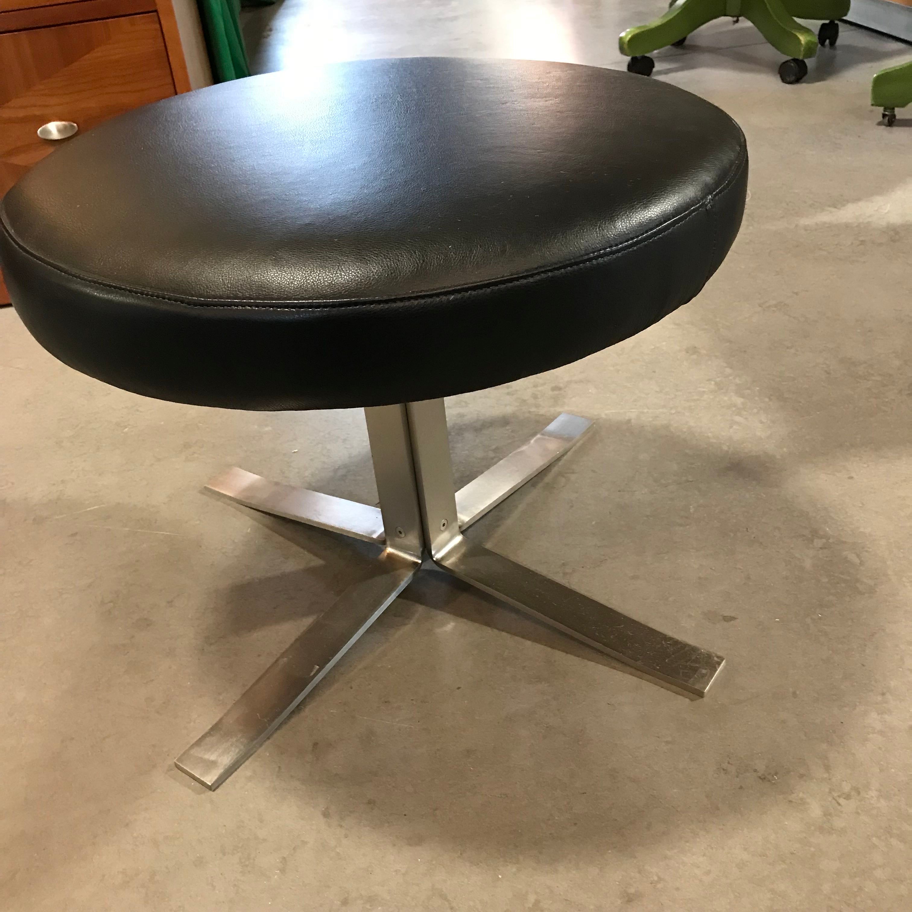 Black Bonded Leather with Chrome Base Footstool