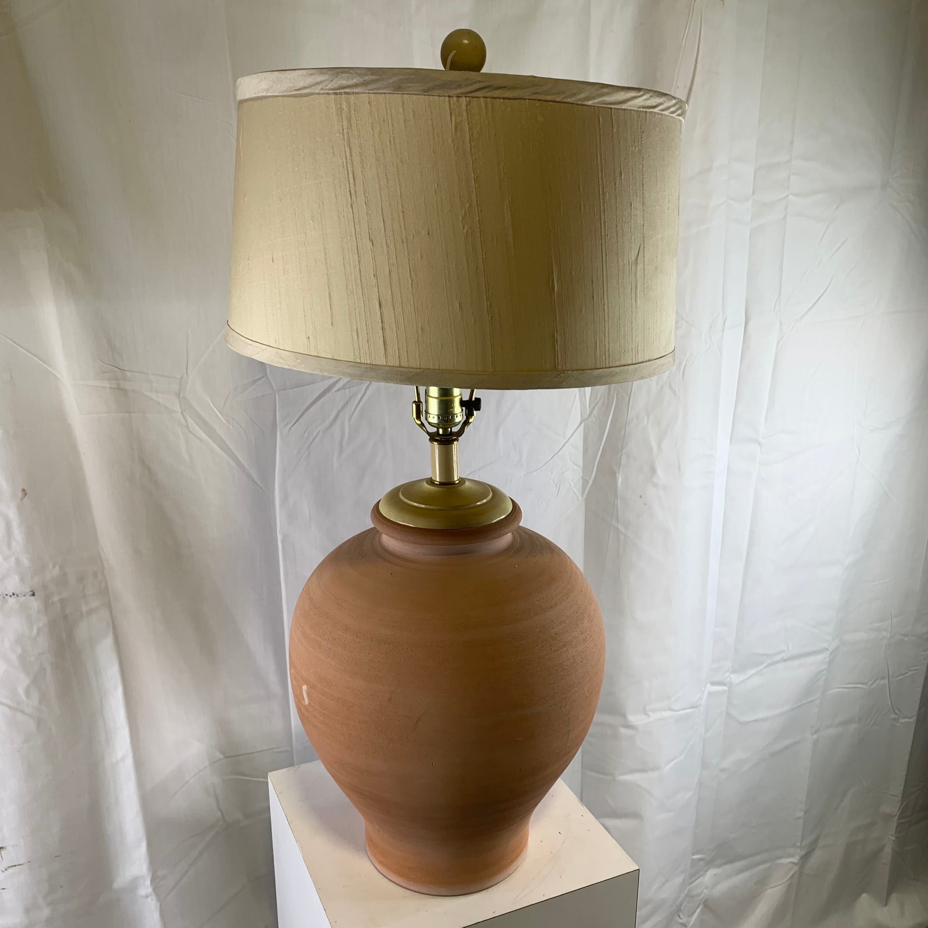 14" Diameter x 31" Pink Pottery with Shade Table Lamp
