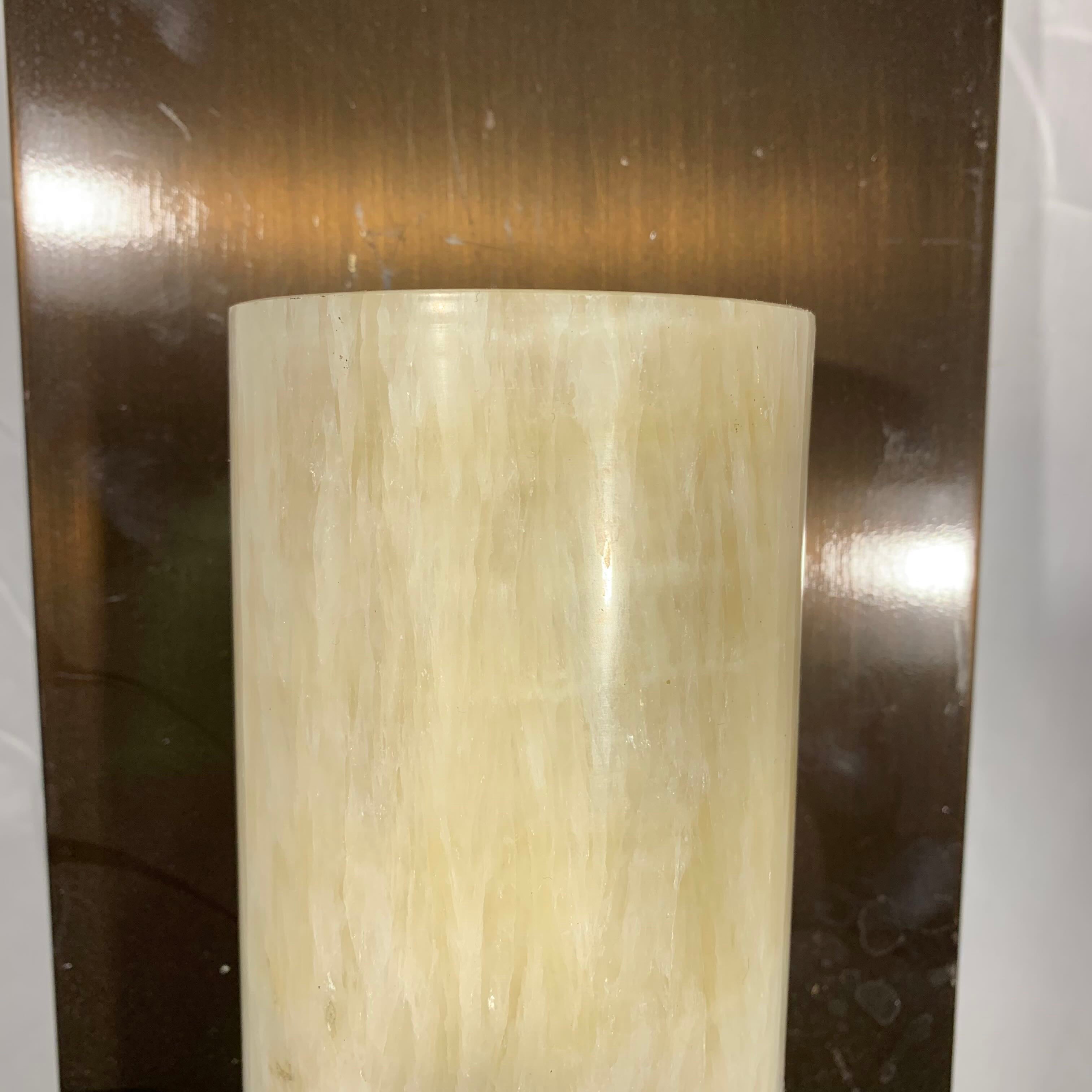 7" Diameter x 21" Louis Baldinger and Sons Brown Metal with Alabaster Shade Various Condition Wall Sconce
