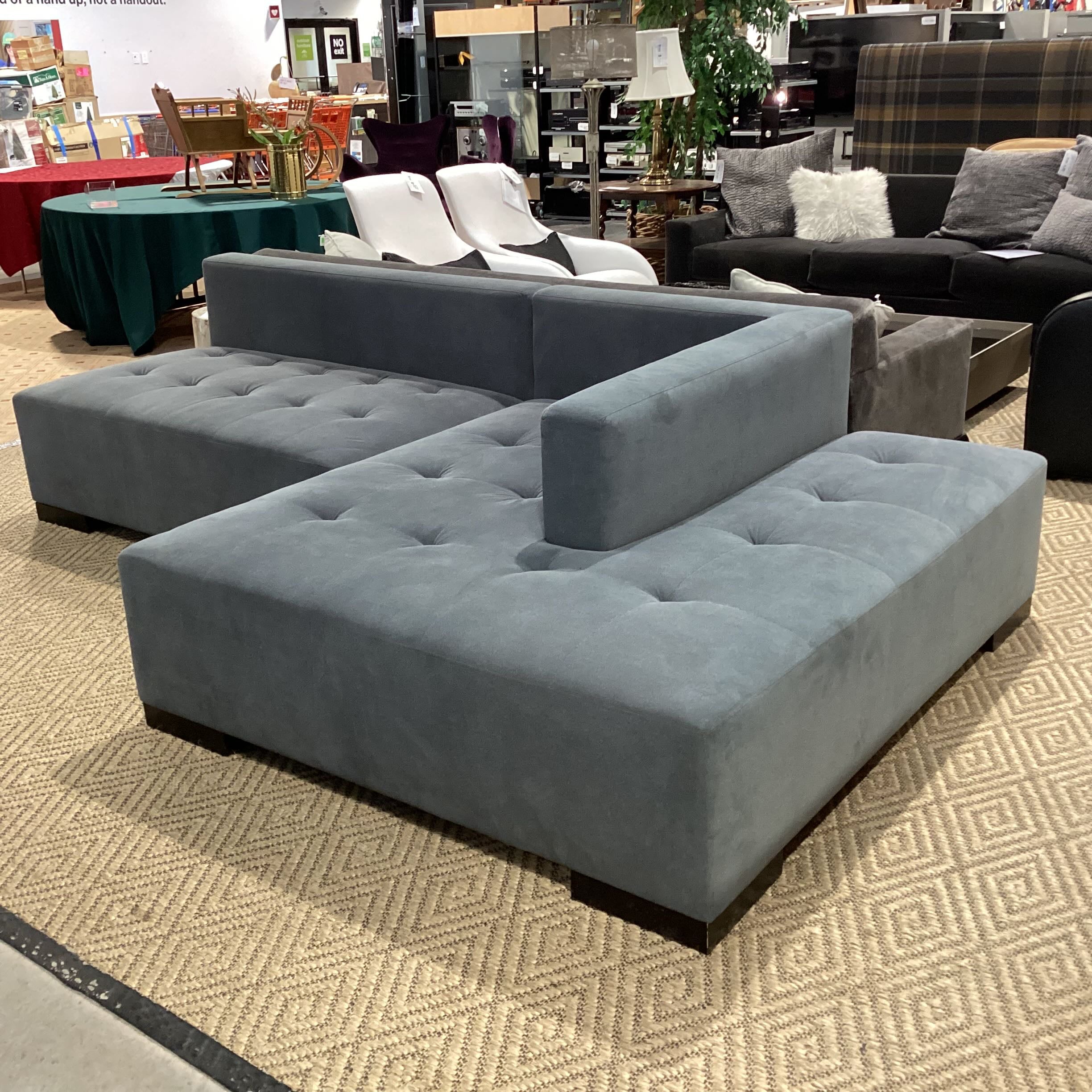 American Leather Corbin Grey Tufted Modern 2 Piece Sectional